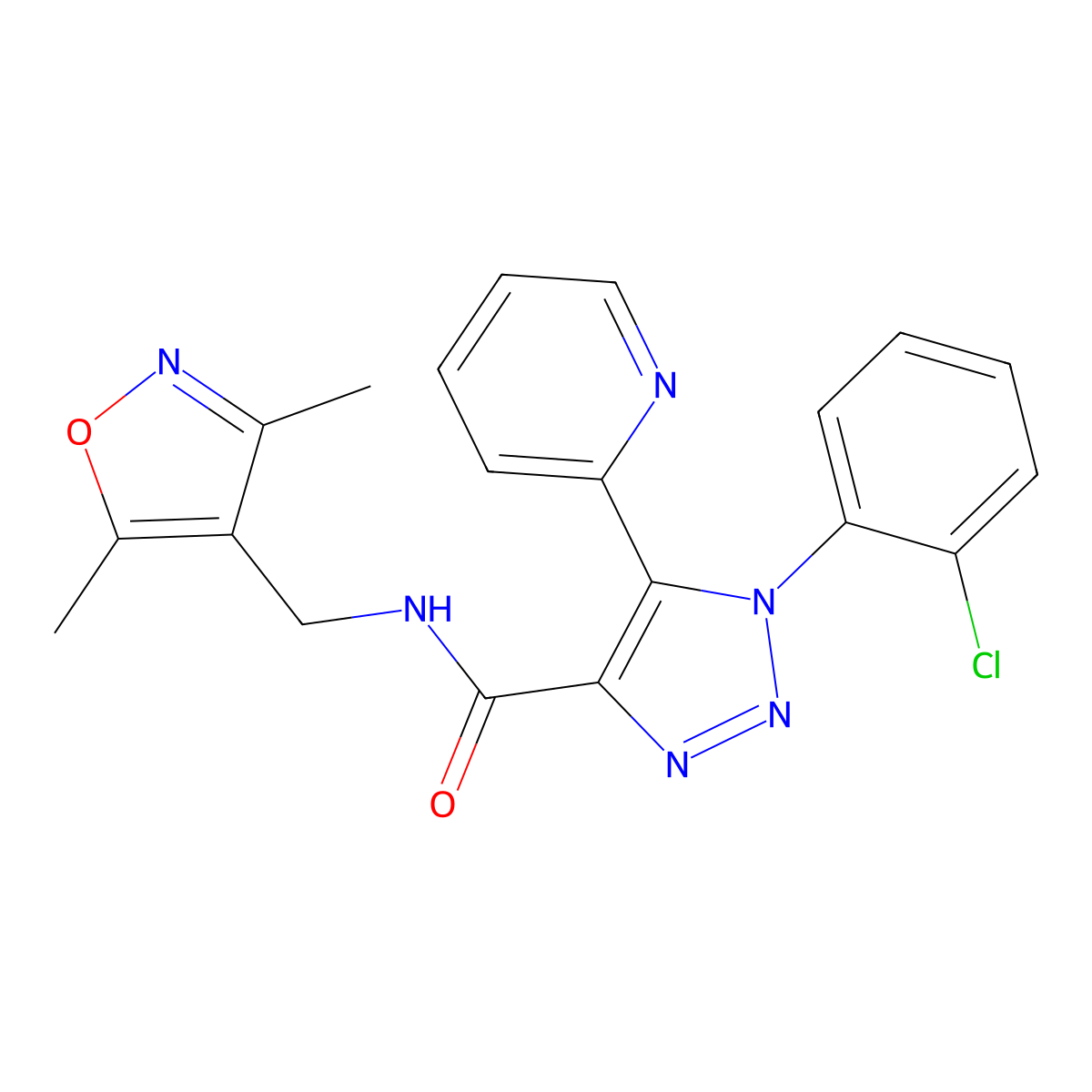1-(2-chlorophenyl)-N-[(3,5-dimethylisoxazol-4-yl)methyl]-5-pyridin-2-yl-1H-1,2,3-triazole-4-carboxamide molecular structure, CAS 1396767-95-5