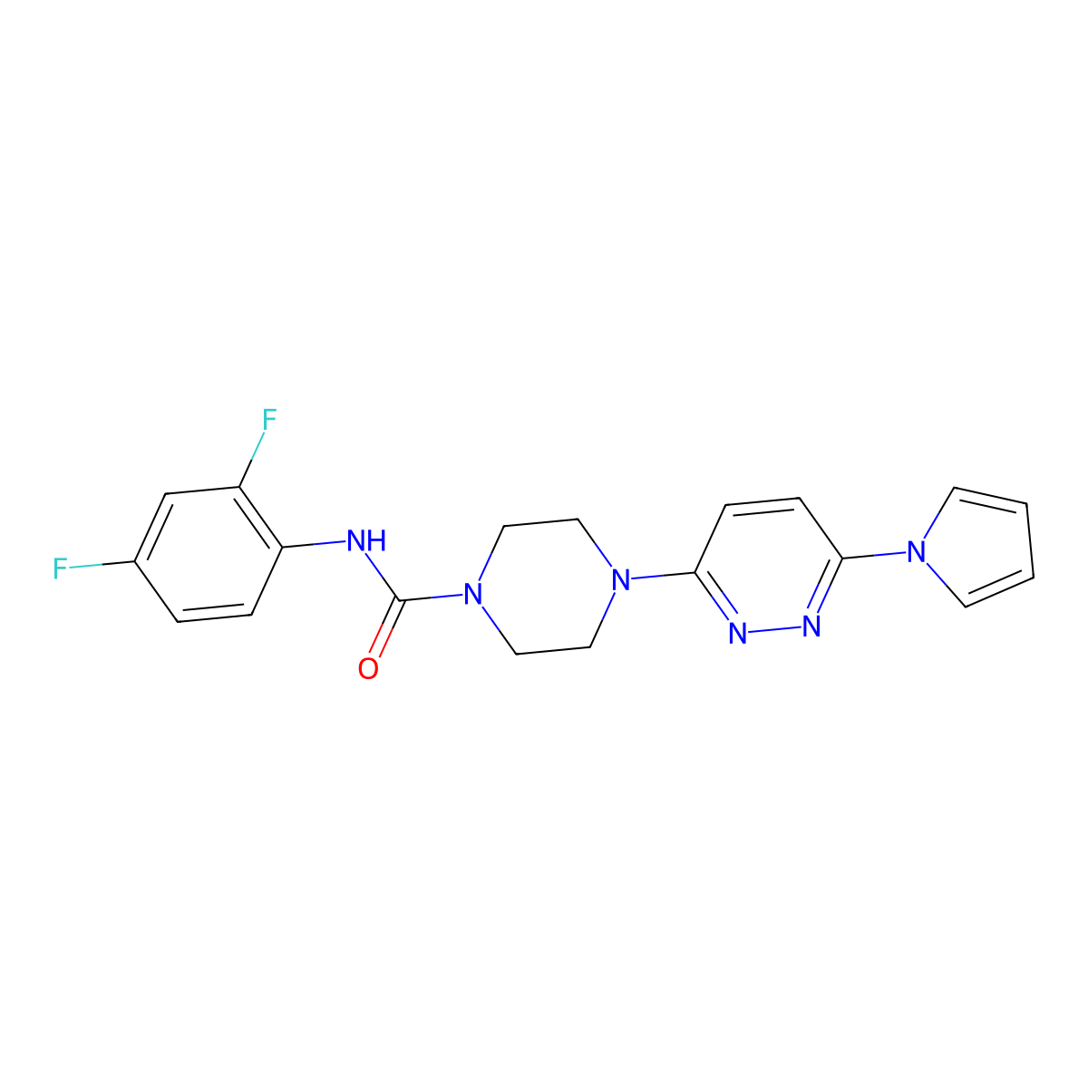 4-(6-(1H-pyrrol-1-yl)pyridazin-3-yl)-N-(2,4-difluorophenyl)piperazine-1-carboxamide molecular structure, CAS 1396767-97-7