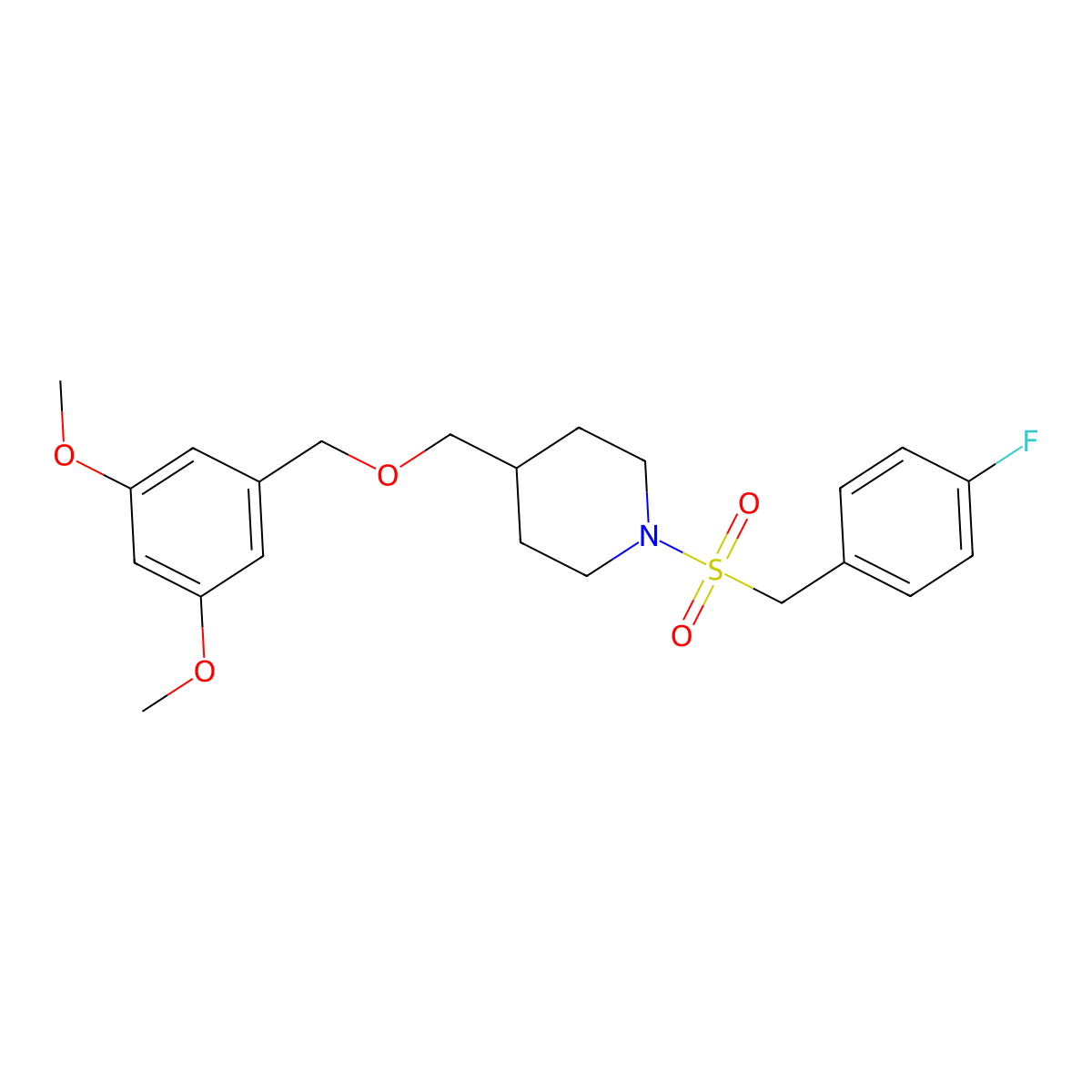 4-(((3,5-Dimethoxybenzyl)oxy)methyl)-1-((4-fluorobenzyl)sulfonyl)piperidine molecular structure, CAS 1396767-98-8