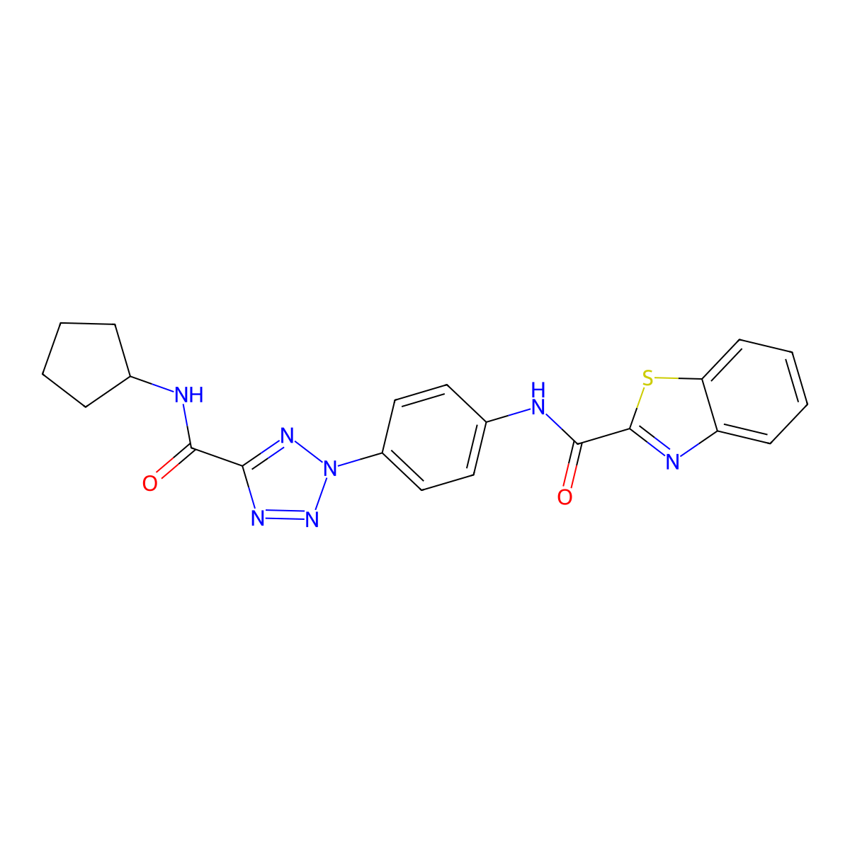 N-(4-(5-(cyclopentylcarbamoyl)-2H-tetrazol-2-yl)phenyl)benzo[d]thiazole-2-carboxamide molecular structure, CAS 1396768-01-6