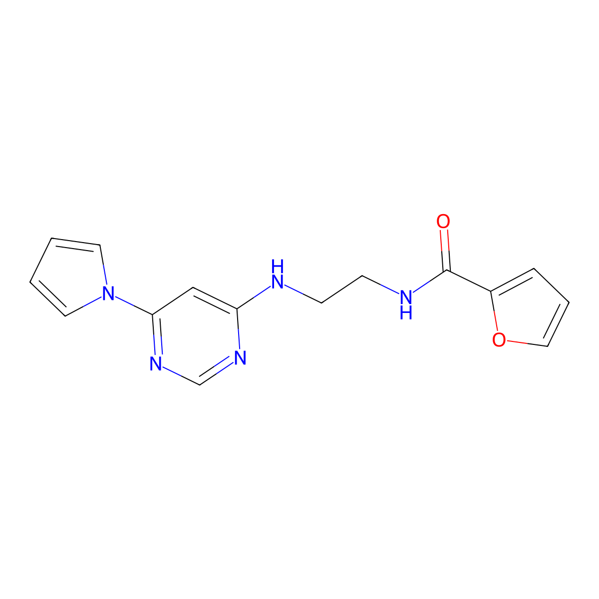 N-(2-{[6-(1H-pyrrol-1-yl)pyrimidin-4-yl]amino}ethyl)furan-2-carboxamide molecular structure, CAS 1396768-03-8