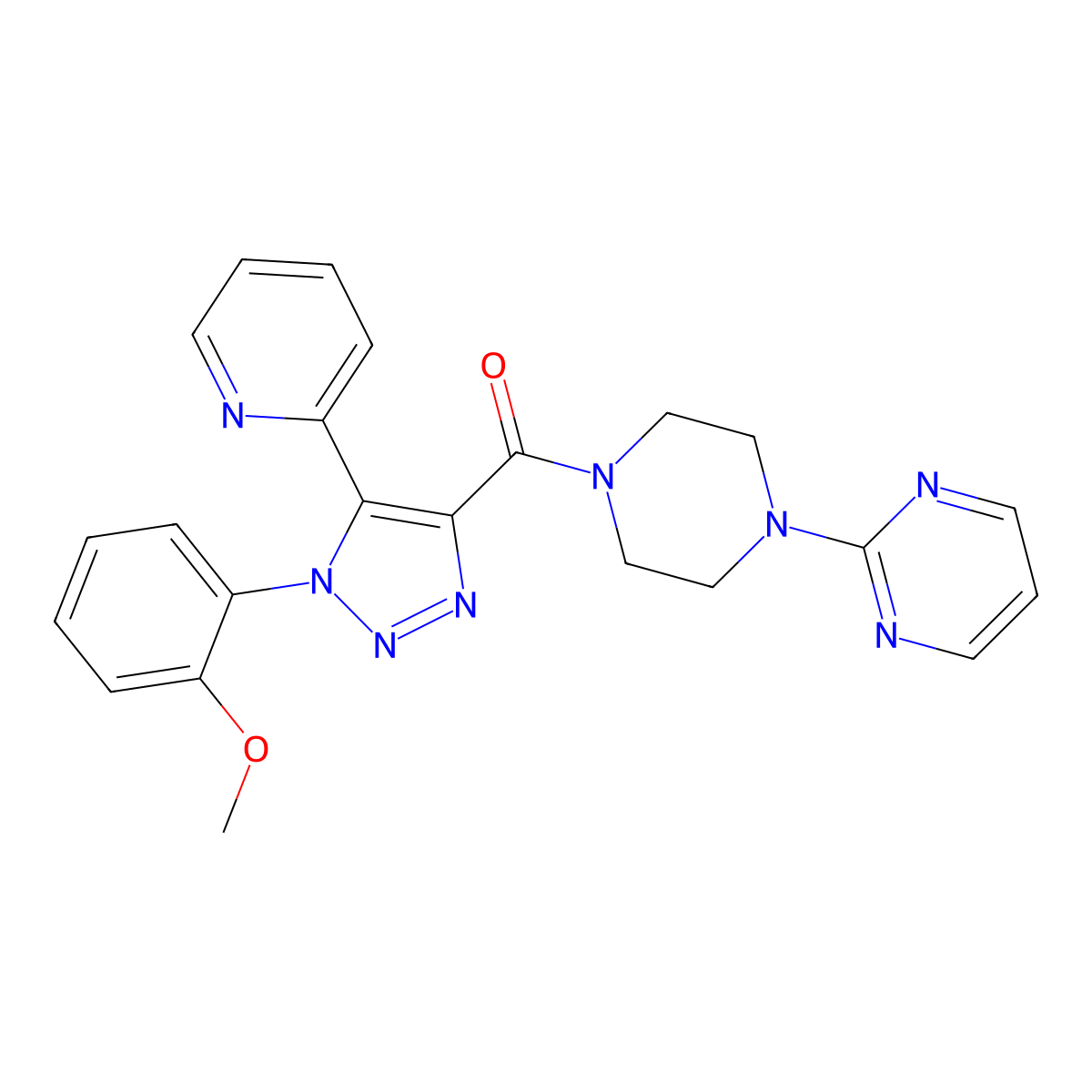 2-(4-{[1-(2-methoxyphenyl)-5-pyridin-2-yl-1H-1,2,3-triazol-4-yl]carbonyl}piperazin-1-yl)pyrimidine molecular structure, CAS 1396768-04-9