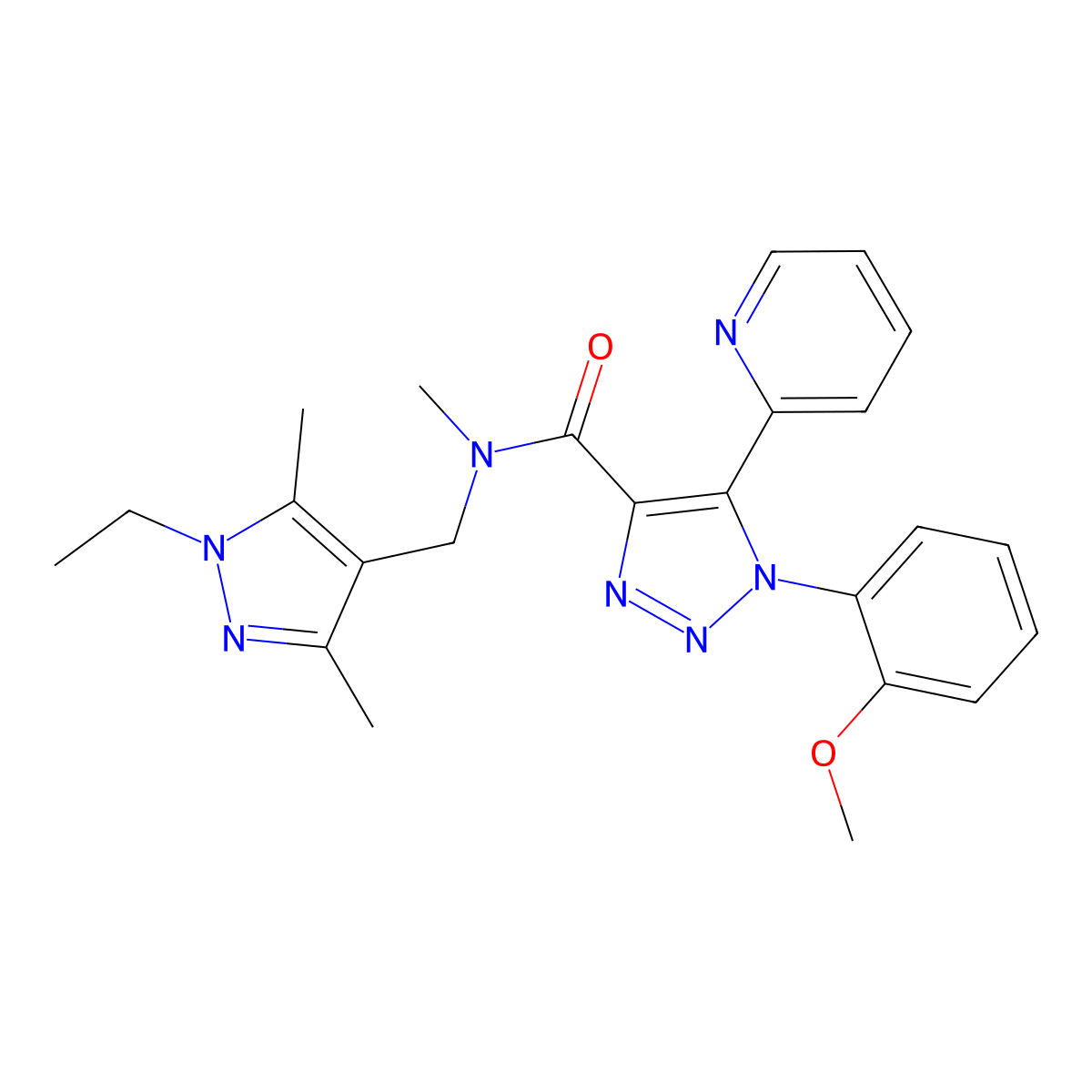 N-[(1-ethyl-3,5-dimethyl-1H-pyrazol-4-yl)methyl]-1-(2-methoxyphenyl)-N-methyl-5-(pyridin-2-yl)-1H-1,2,3-triazole-4-carboxamide molecular structure, CAS 1396768-09-4