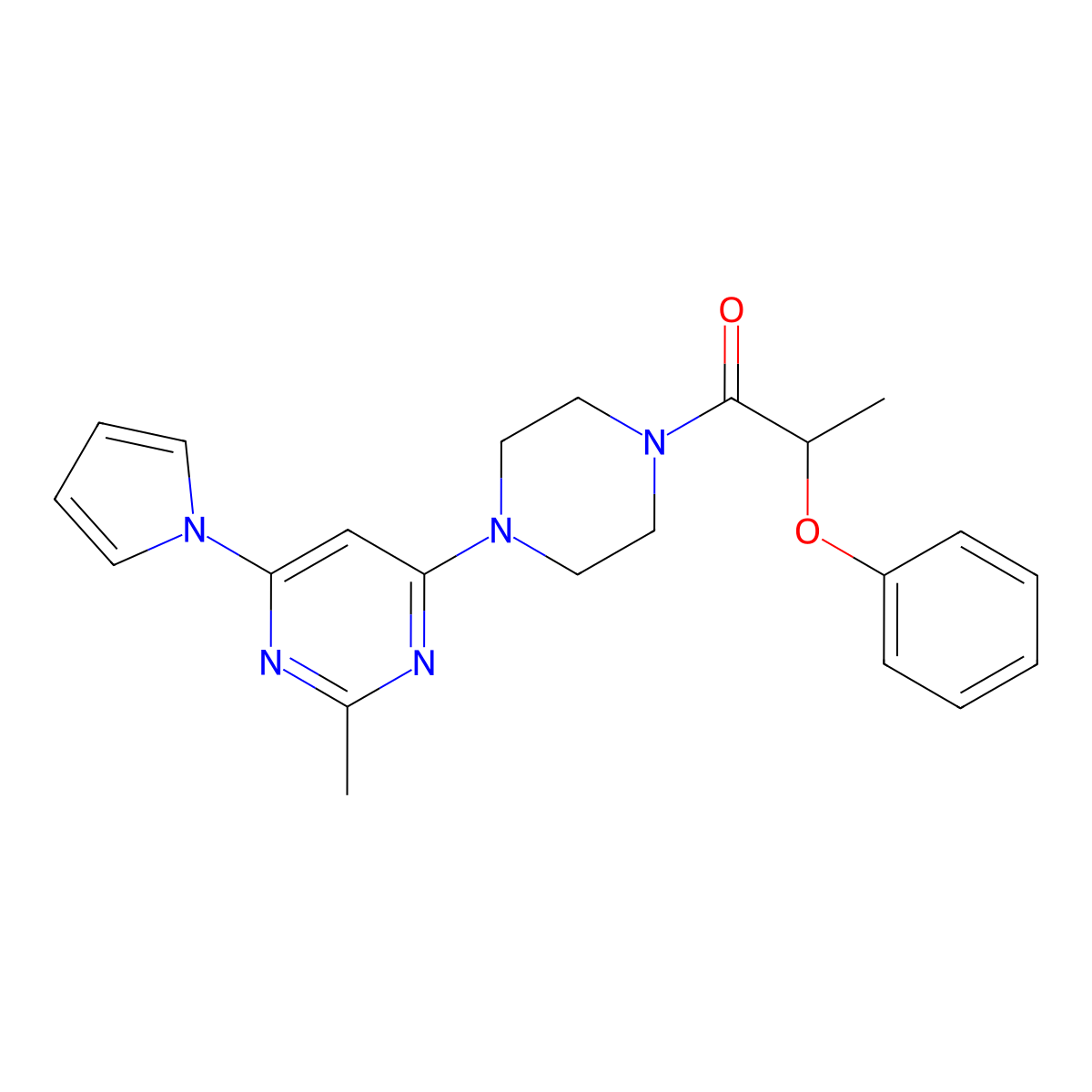 1-(4-(2-methyl-6-(1H-pyrrol-1-yl)pyrimidin-4-yl)piperazin-1-yl)-2-phenoxypropan-1-one molecular structure, CAS 1396768-10-7