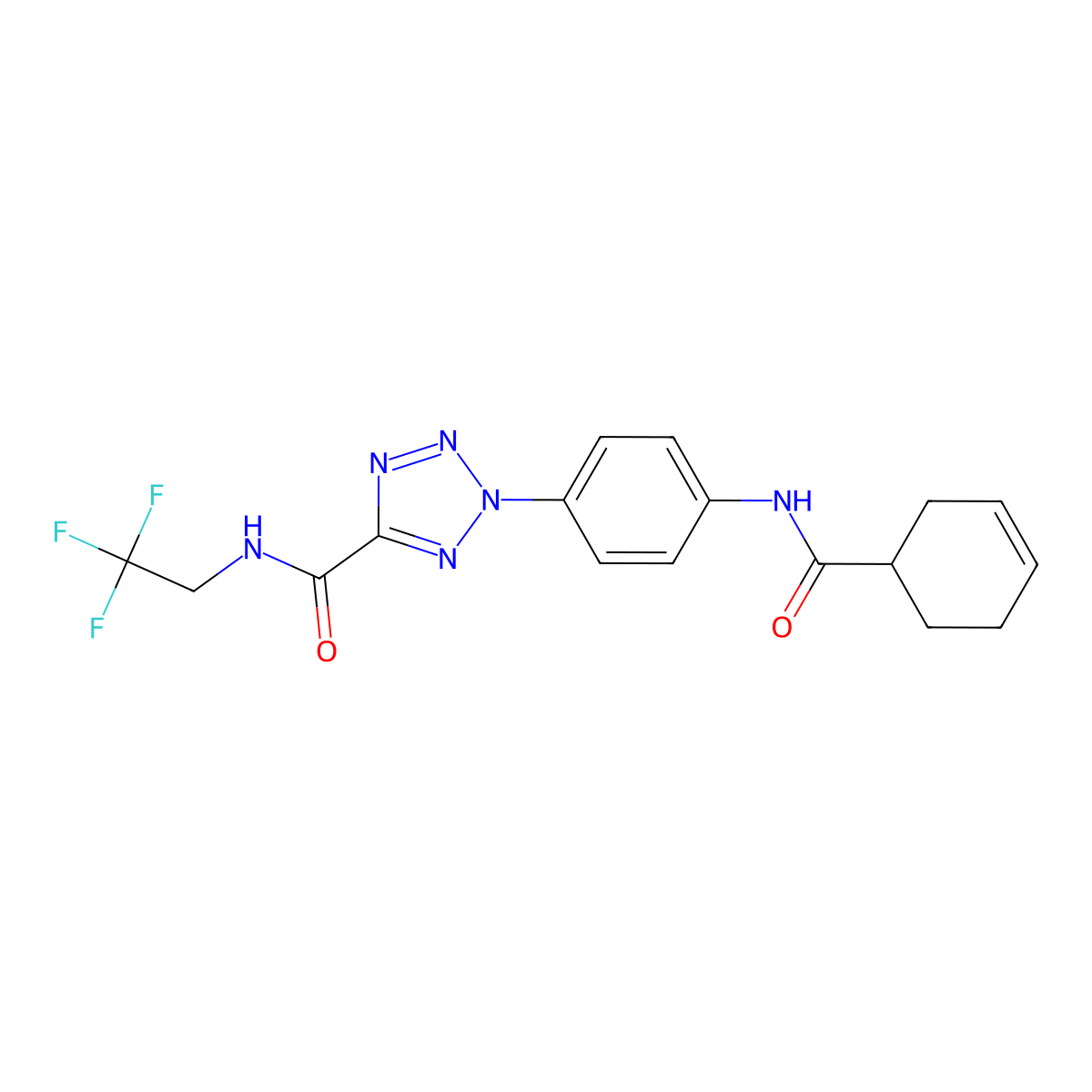 2-(4-(cyclohex-3-enecarboxamido)phenyl)-N-(2,2,2-trifluoroethyl)-2H-tetrazole-5-carboxamide molecular structure, CAS 1396768-14-1