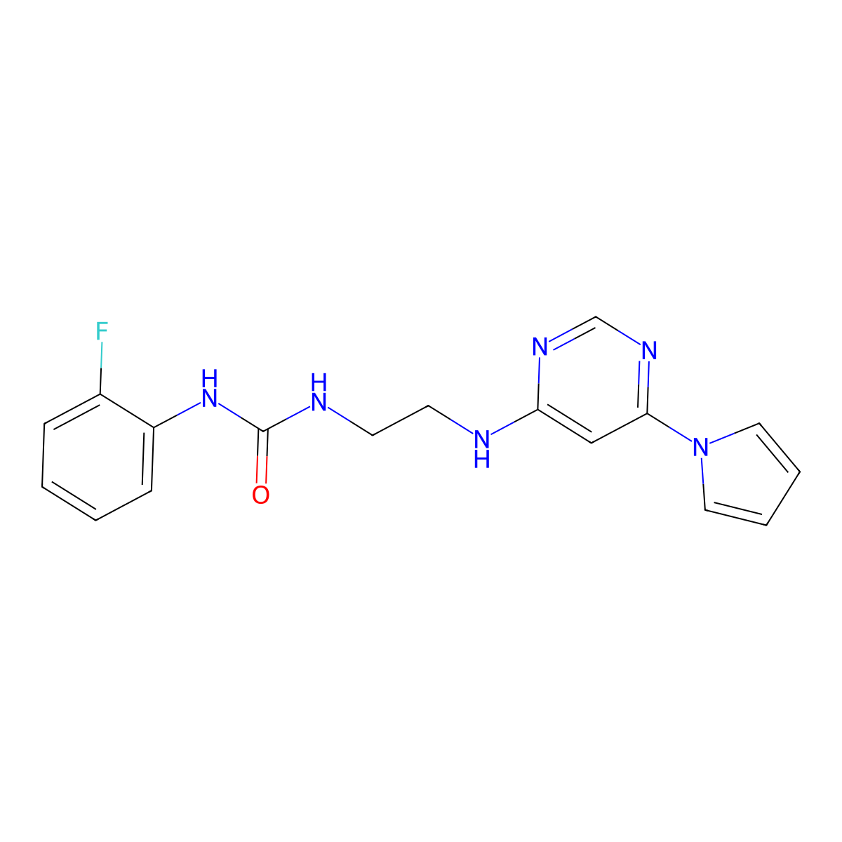 1-(2-((6-(1H-pyrrol-1-yl)pyrimidin-4-yl)amino)ethyl)-3-(2-fluorophenyl)urea molecular structure, CAS 1396768-18-5