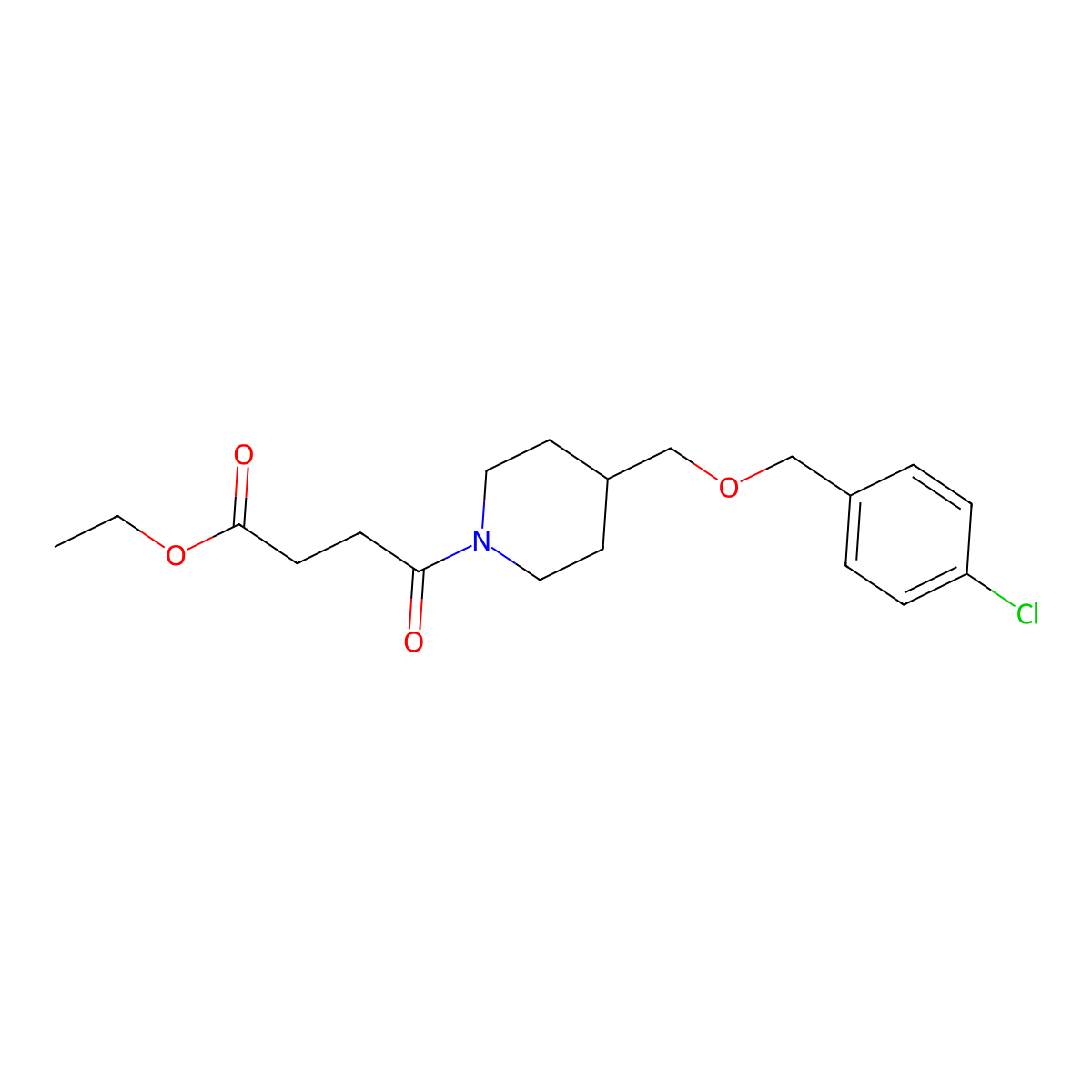 Ethyl 4-(4-(((4-chlorobenzyl)oxy)methyl)piperidin-1-yl)-4-oxobutanoate molecular structure, CAS 1396768-27-6