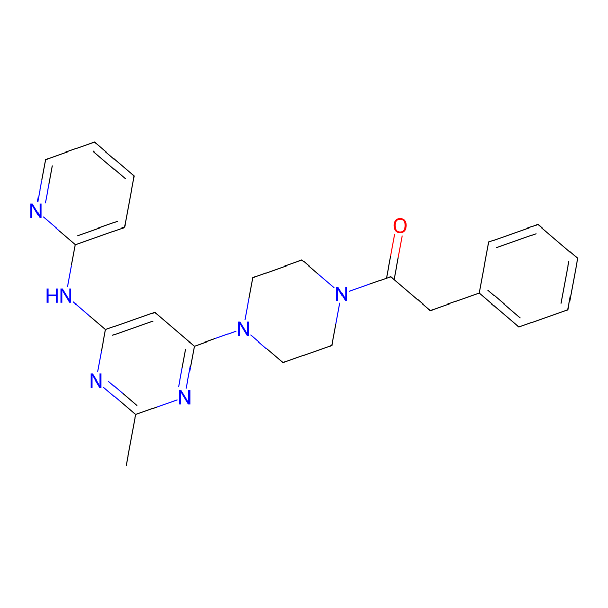 1-(4-(2-Methyl-6-(pyridin-2-ylamino)pyrimidin-4-yl)piperazin-1-yl)-2-phenylethanone molecular structure, CAS 1396768-30-1
