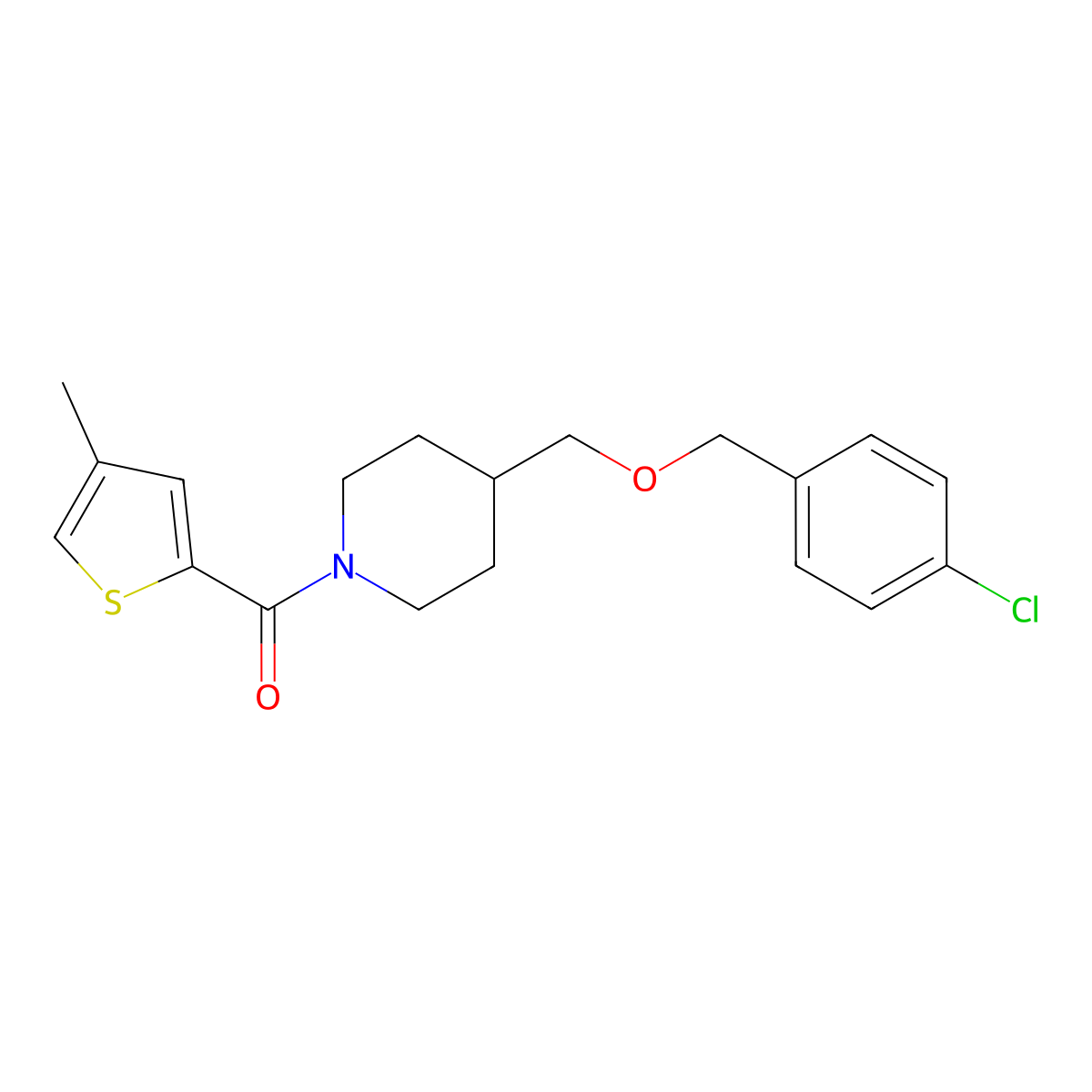 (4-(((4-Chlorobenzyl)oxy)methyl)piperidin-1-yl)(4-methylthiophen-2-yl)methanone molecular structure, CAS 1396768-34-5
