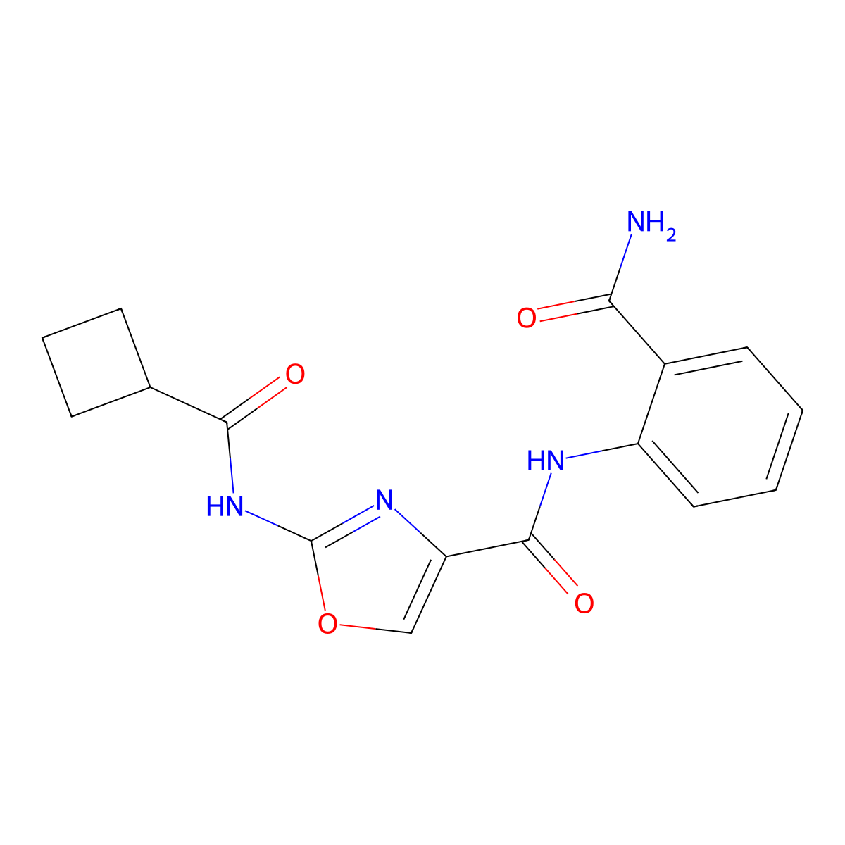 N-(2-carbamoylphenyl)-2-(cyclobutanecarboxamido)oxazole-4-carboxamide molecular structure, CAS 1396768-36-7
