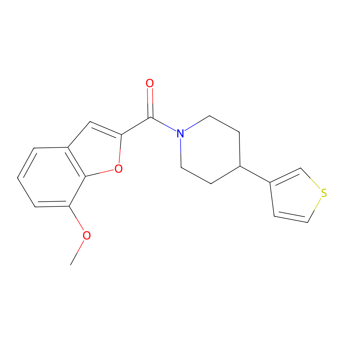 1-(7-Methoxy-1-benzofuran-2-carbonyl)-4-(thiophen-3-yl)piperidine molecular structure, CAS 1396768-37-8
