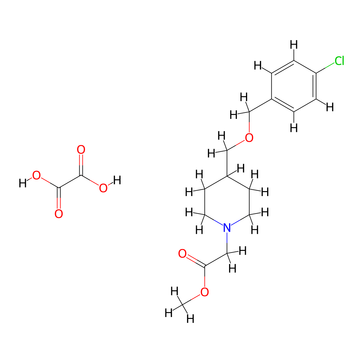 Methyl 2-(4-(((4-chlorobenzyl)oxy)methyl)piperidin-1-yl)acetate oxalate molecular structure, CAS 1396768-41-4