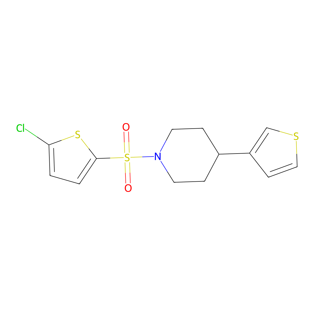 1-((5-Chlorothiophen-2-yl)sulfonyl)-4-(thiophen-3-yl)piperidine molecular structure, CAS 1396768-42-5