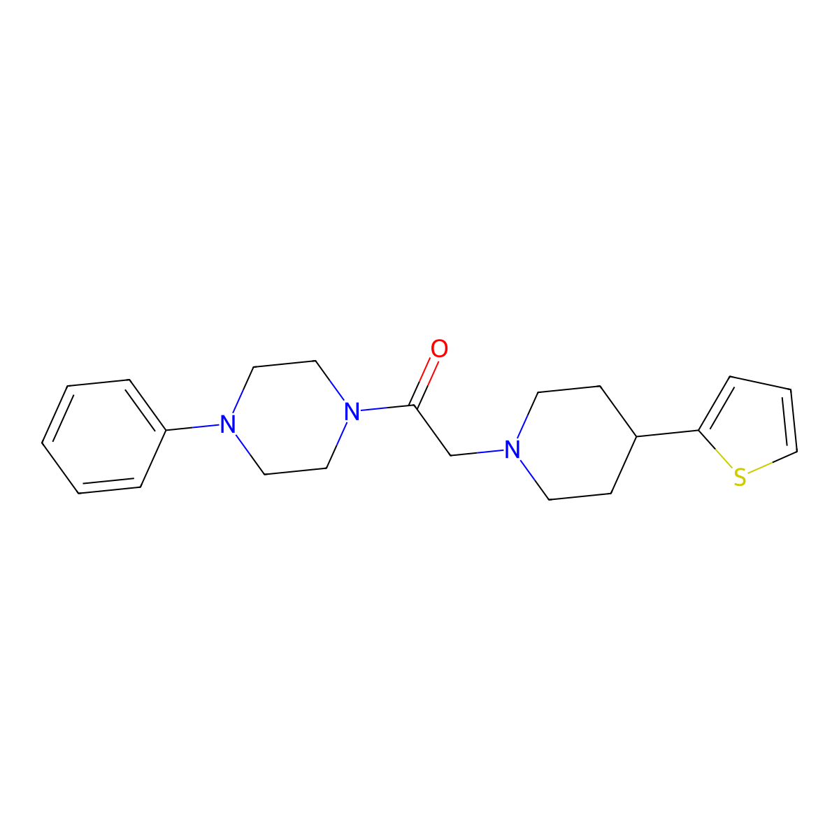 1-(4-Phenylpiperazin-1-yl)-2-(4-(thiophen-2-yl)piperidin-1-yl)ethanone molecular structure, CAS 1396768-45-8