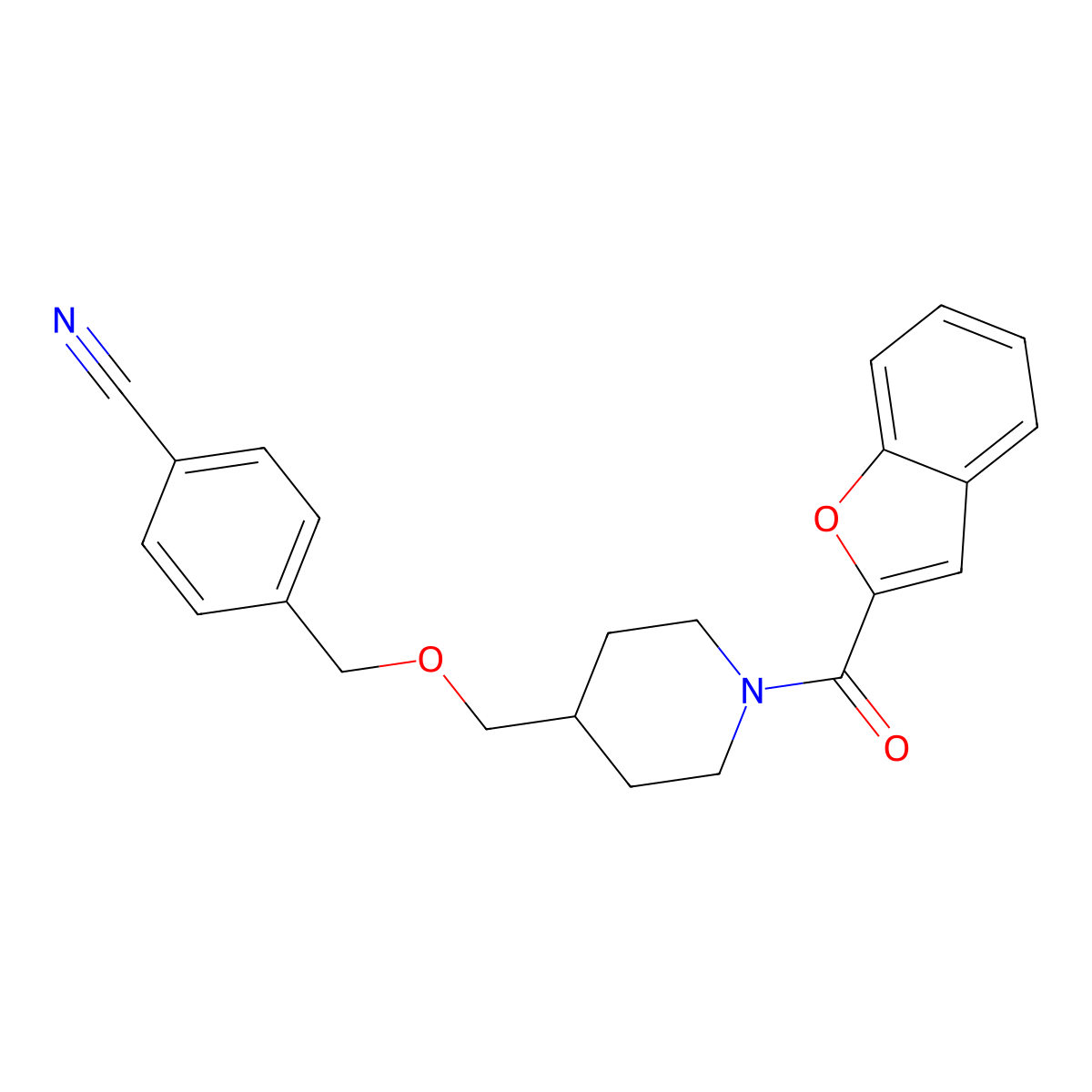 4-(((1-(Benzofuran-2-carbonyl)piperidin-4-yl)methoxy)methyl)benzonitrile molecular structure, CAS 1396768-47-0