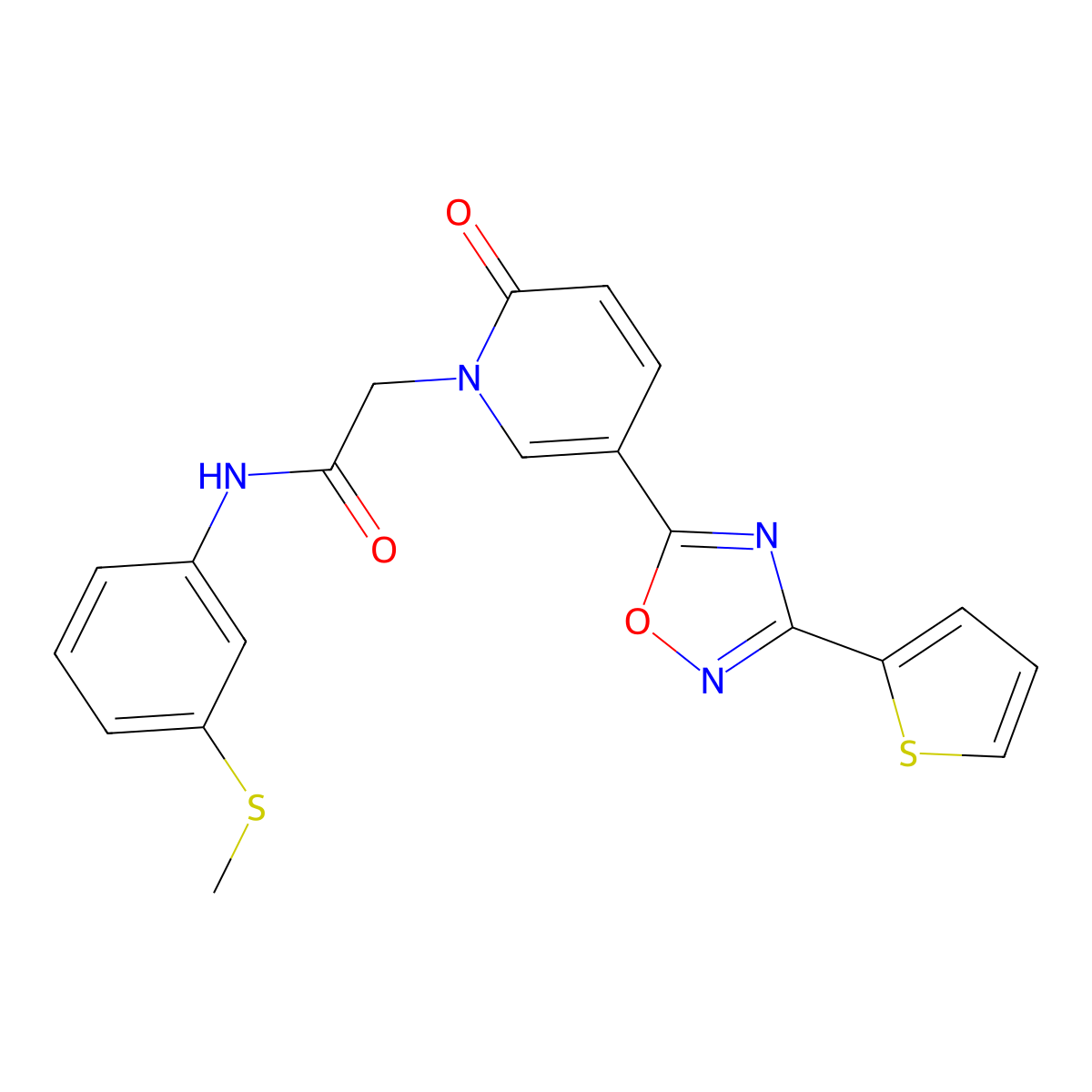 N-(3-(methylthio)phenyl)-2-(2-oxo-5-(3-(thiophen-2-yl)-1,2,4-oxadiazol-5-yl)pyridin-1(2H)-yl)acetamide molecular structure, CAS 1396768-67-4