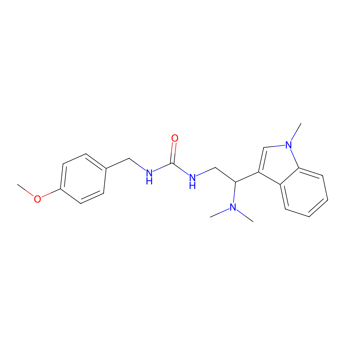 1-(2-(dimethylamino)-2-(1-methyl-1H-indol-3-yl)ethyl)-3-(4-methoxybenzyl)urea molecular structure, CAS 1396768-71-0