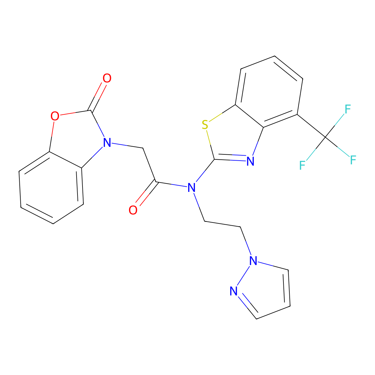 N-(2-(1H-pyrazol-1-yl)ethyl)-2-(2-oxobenzo[d]oxazol-3(2H)-yl)-N-(4-(trifluoromethyl)benzo[d]thiazol-2-yl)acetamide molecular structure, CAS 1396768-80-1