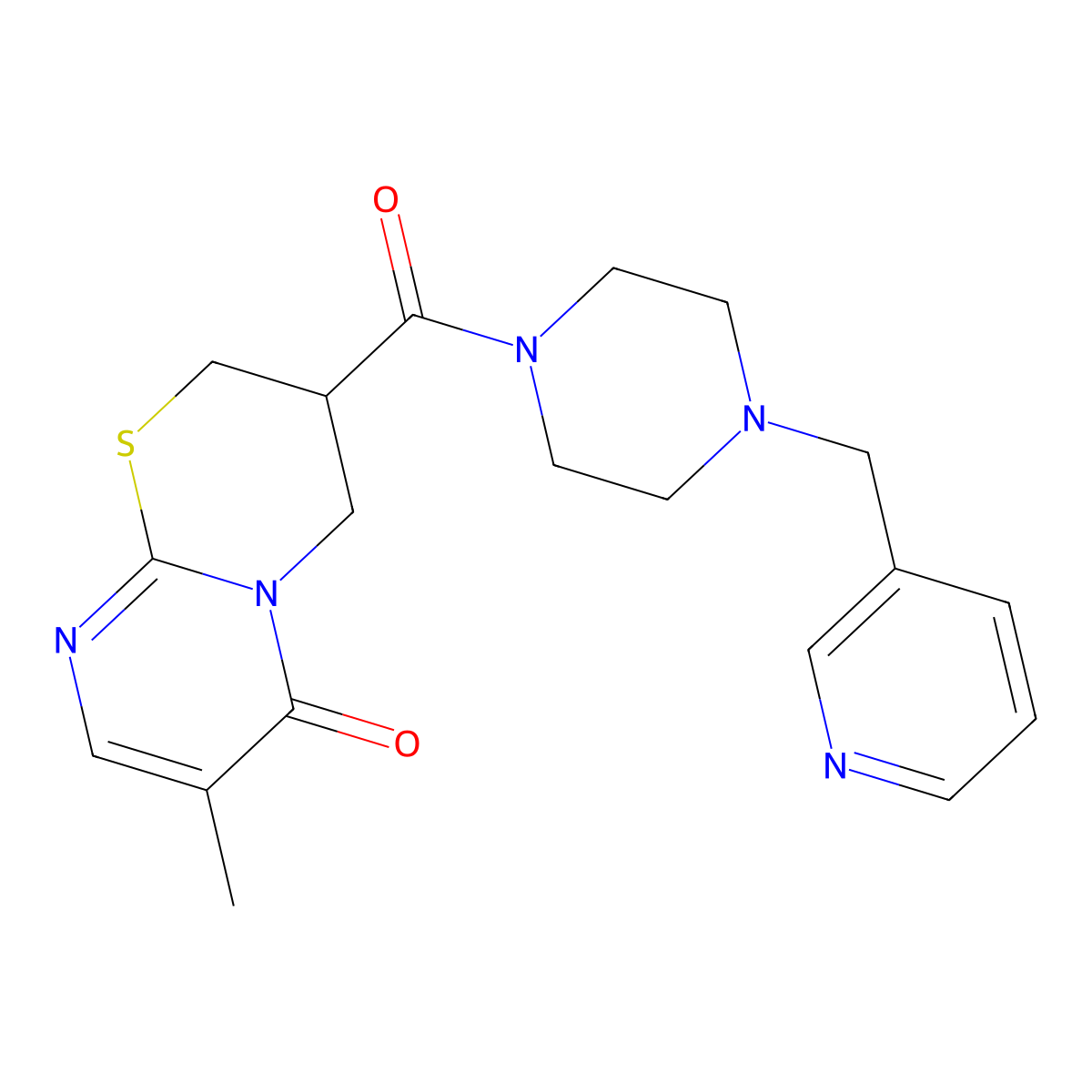 7-methyl-3-(4-(pyridin-3-ylmethyl)piperazine-1-carbonyl)-3,4-dihydropyrimido[2,1-b][1,3]thiazin-6(2H)-one molecular structure, CAS 1396768-86-7