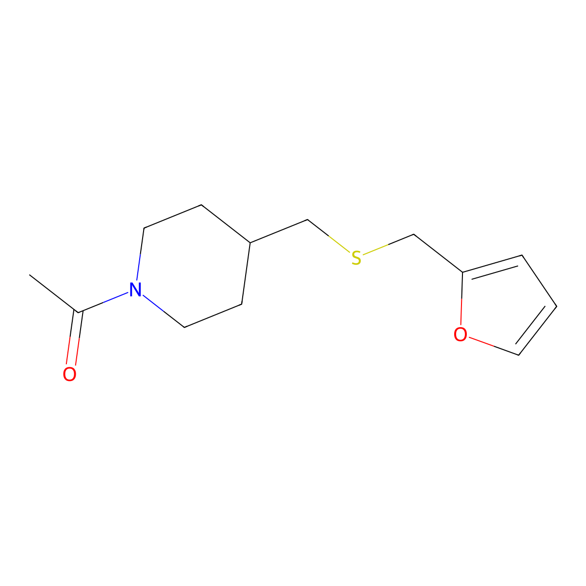 1-(4-(((Furan-2-ylmethyl)thio)methyl)piperidin-1-yl)ethanone molecular structure, CAS 1396768-92-5