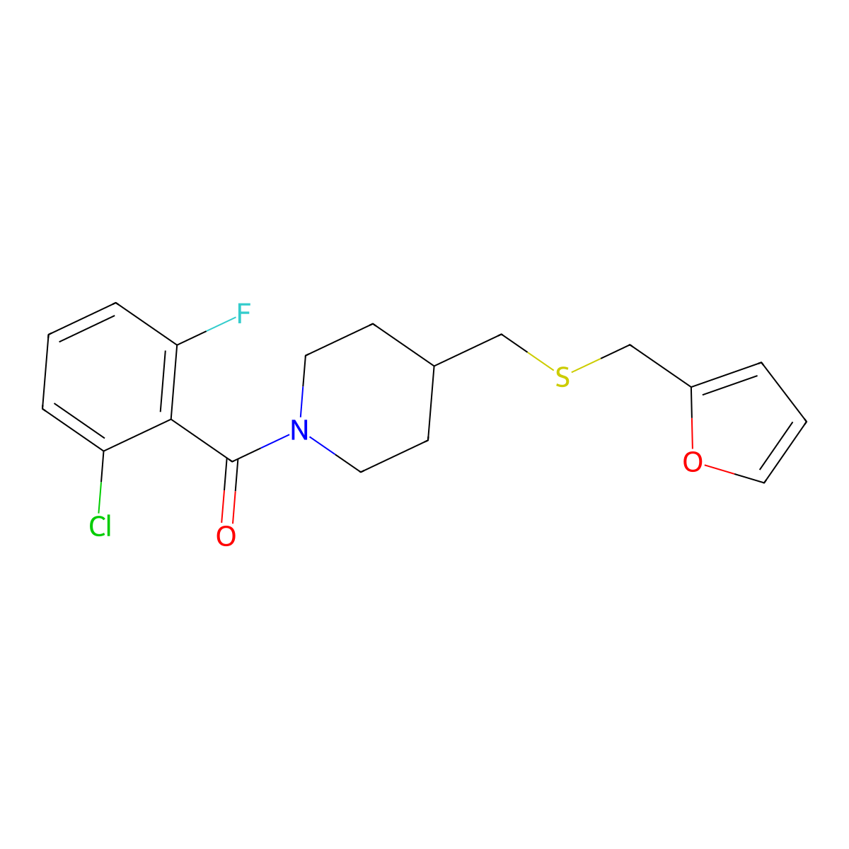1-(2-Chloro-6-fluorobenzoyl)-4-({[(furan-2-yl)methyl]sulfanyl}methyl)piperidine molecular structure, CAS 1396768-99-2