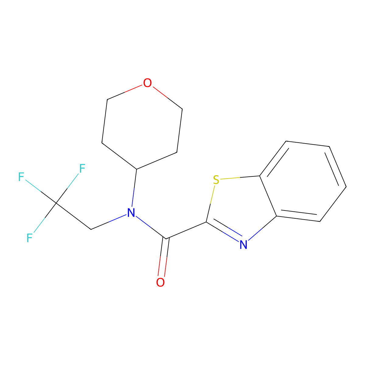 N-(oxan-4-yl)-N-(2,2,2-trifluoroethyl)-1,3-benzothiazole-2-carboxamide molecular structure, CAS 1396769-00-8