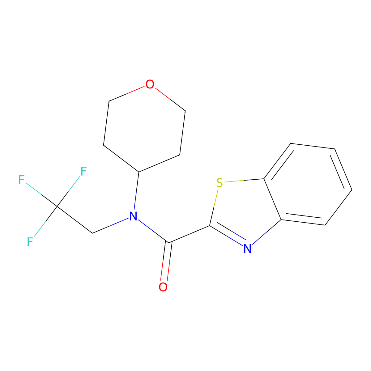 N-(oxan-4-yl)-N-(2,2,2-trifluoroethyl)-1,3-benzothiazole-2-carboxamide molecular structure, CAS 1396769-00-8