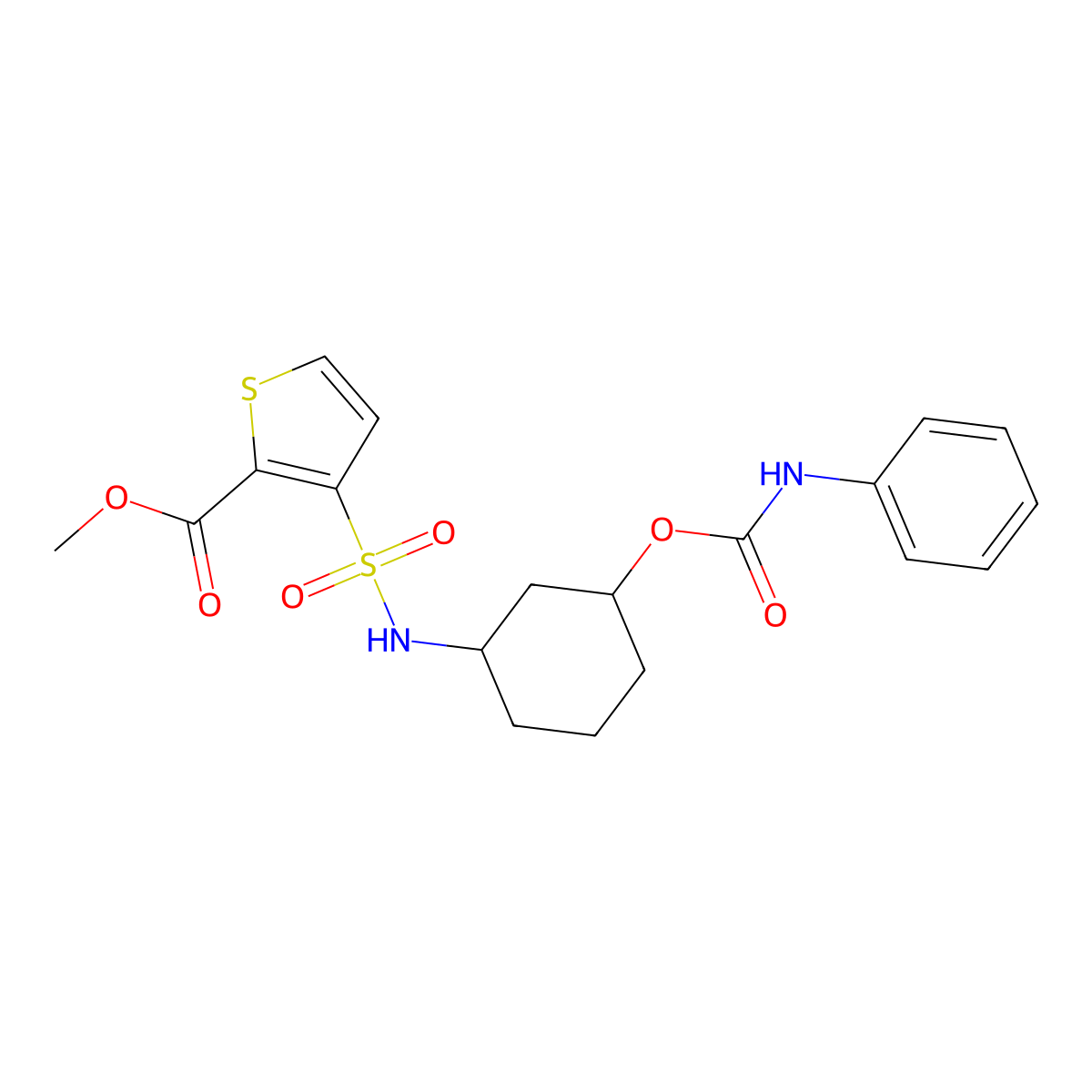 methyl 3-(N-(3-((phenylcarbamoyl)oxy)cyclohexyl)sulfamoyl)thiophene-2-carboxylate molecular structure, CAS 1396770-35-6