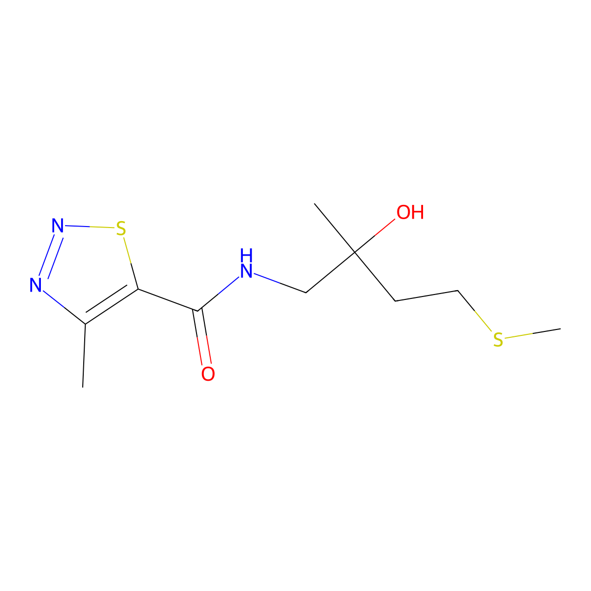 N-(2-hydroxy-2-methyl-4-(methylthio)butyl)-4-methyl-1,2,3-thiadiazole-5-carboxamide molecular structure, CAS 1396770-39-0