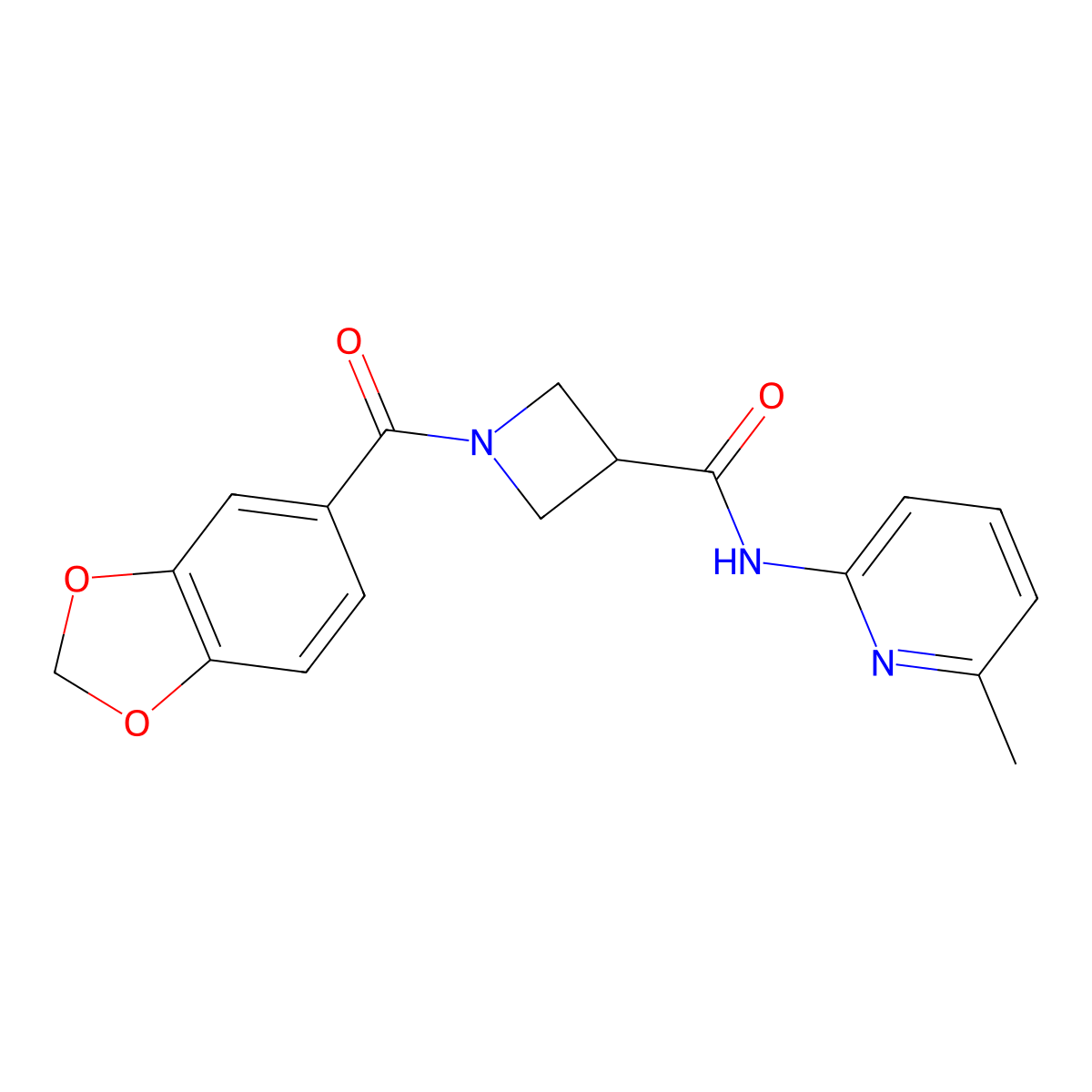 1-(benzo[d][1,3]dioxole-5-carbonyl)-N-(6-methylpyridin-2-yl)azetidine-3-carboxamide molecular structure, CAS 1396771-05-3