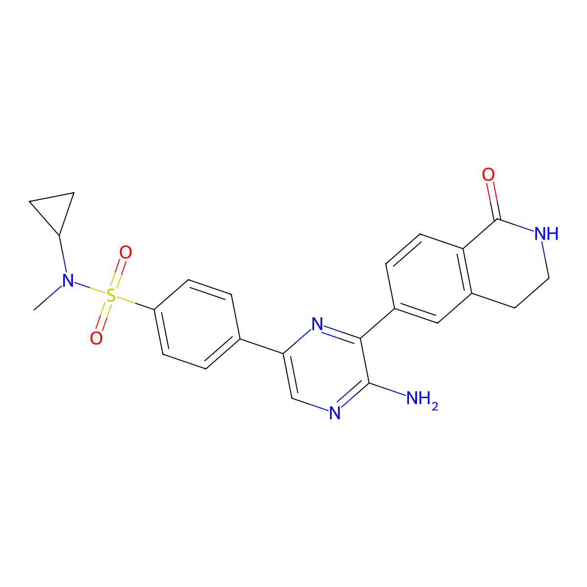 4-(5-amino-6-(1-oxo-1,2,3,4-tetrahydroisoquinolin-6-yl)pyrazin-2-yl)-N-cyclopropyl-N-methylbenzenesulfonamide molecular structure, CAS 1396771-17-7