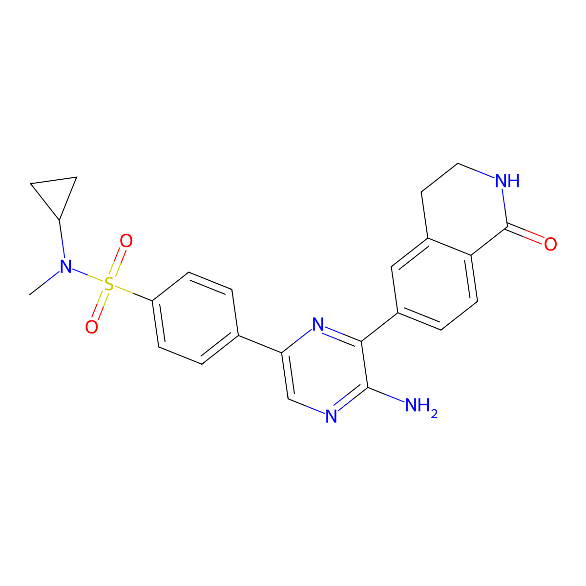 4-(5-amino-6-(1-oxo-1,2,3,4-tetrahydroisoquinolin-6-yl)pyrazin-2-yl)-N-cyclopropyl-N-methylbenzenesulfonamide molecular structure, CAS 1396771-17-7