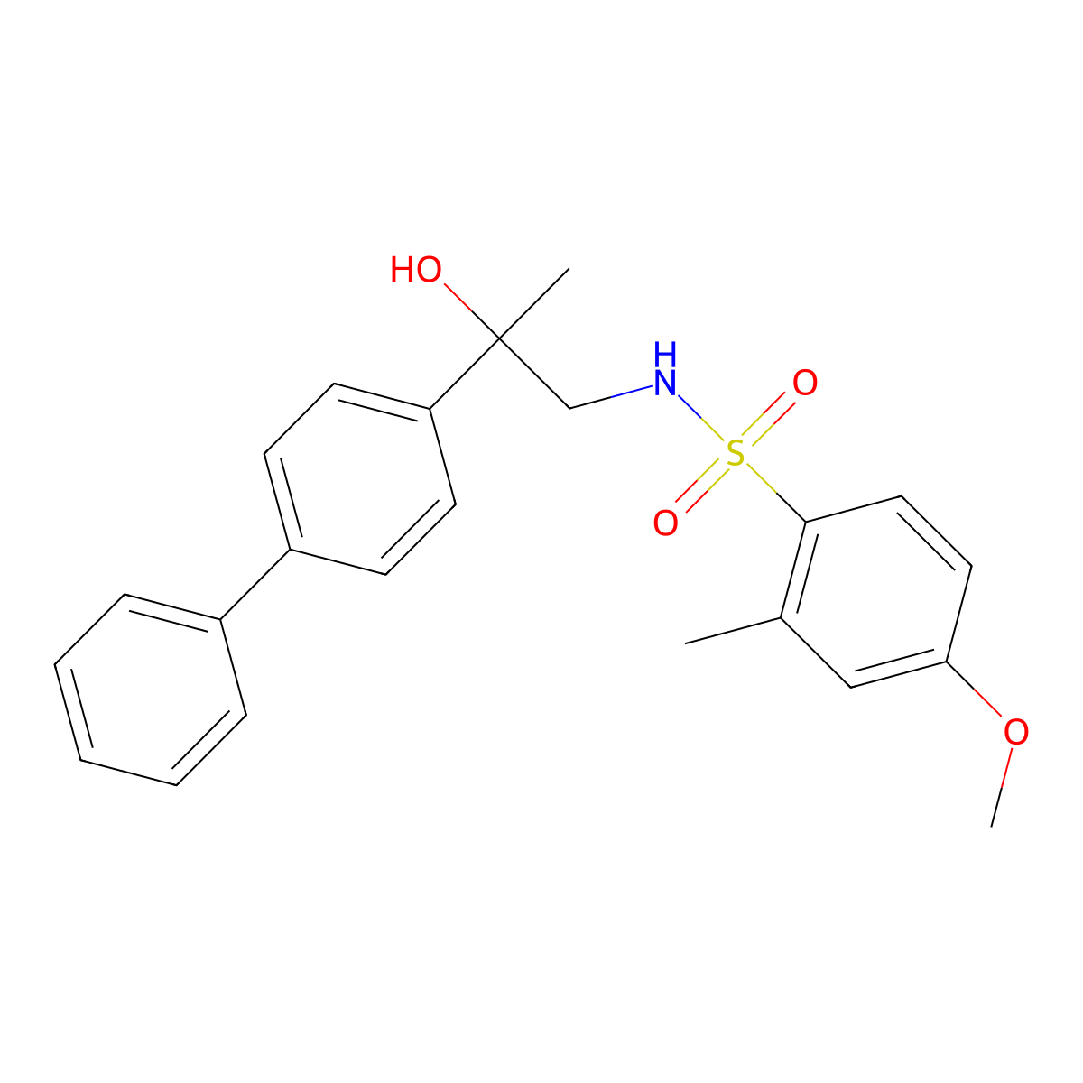 N-(2-([1,1'-biphenyl]-4-yl)-2-hydroxypropyl)-4-methoxy-2-methylbenzenesulfonamide molecular structure, CAS 1396771-59-7