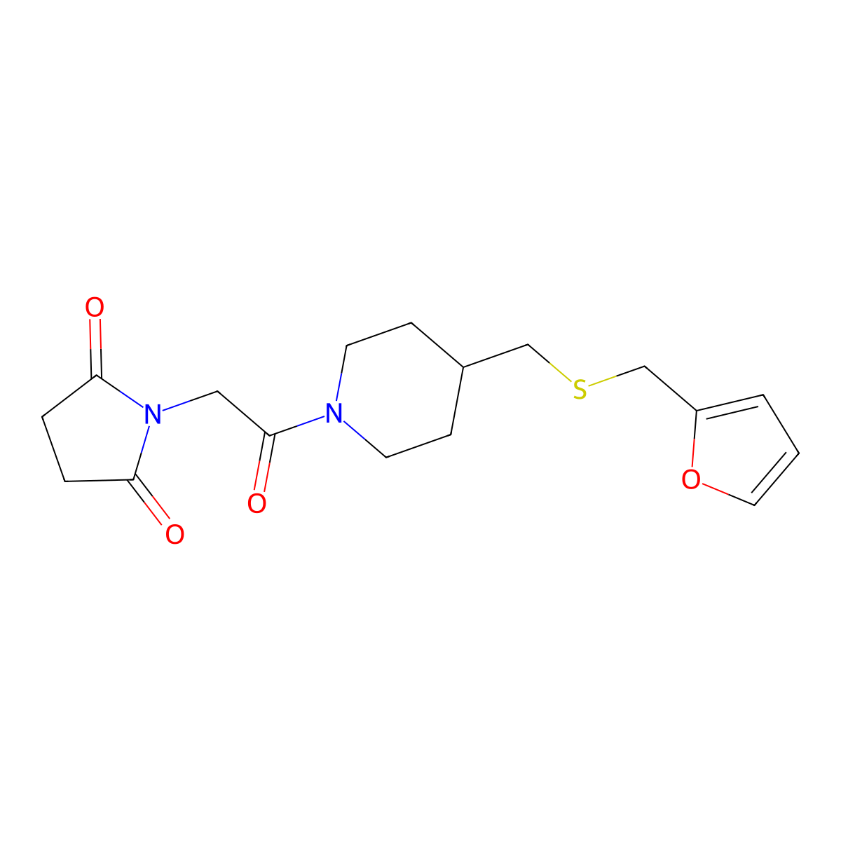 1-(2-(4-(((Furan-2-ylmethyl)thio)methyl)piperidin-1-yl)-2-oxoethyl)pyrrolidine-2,5-dione molecular structure, CAS 1396771-60-0