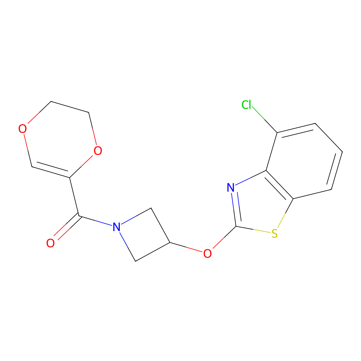 (3-((4-Chlorobenzo[d]thiazol-2-yl)oxy)azetidin-1-yl)(5,6-dihydro-1,4-dioxin-2-yl)methanone molecular structure, CAS 1396771-61-1