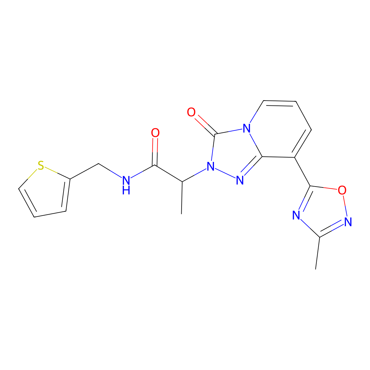 2-[8-(3-methyl-1,2,4-oxadiazol-5-yl)-3-oxo[1,2,4]triazolo[4,3-a]pyridin-2(3H)-yl]-N-(2-thienylmethyl)propanamide molecular structure, CAS 1396771-68-8