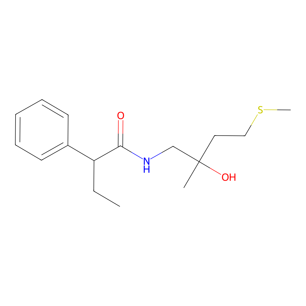 N-(2-hydroxy-2-methyl-4-(methylthio)butyl)-2-phenylbutanamide molecular structure, CAS 1396771-99-5