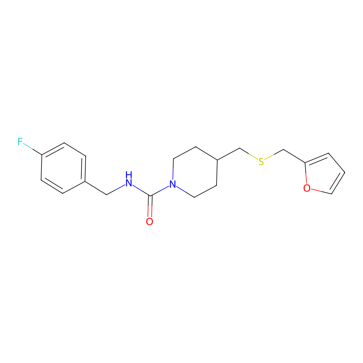 N-(4-fluorobenzyl)-4-(((furan-2-ylmethyl)thio)methyl)piperidine-1-carboxamide molecular structure, CAS 1396772-24-9