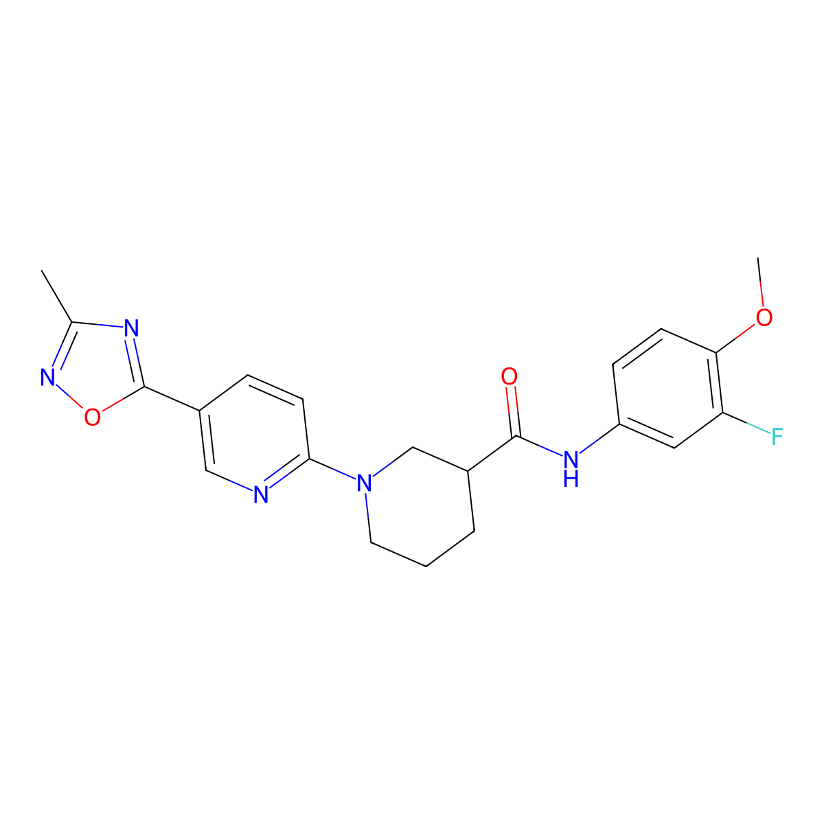 N-(3-fluoro-4-methoxyphenyl)-1-[5-(3-methyl-1,2,4-oxadiazol-5-yl)pyridin-2-yl]piperidine-3-carboxamide molecular structure, CAS 1396772-40-9