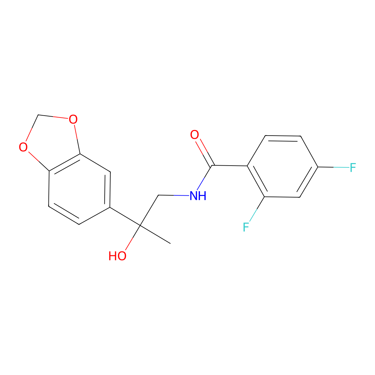 N-(2-(benzo[d][1,3]dioxol-5-yl)-2-hydroxypropyl)-2,4-difluorobenzamide molecular structure, CAS 1396772-41-0