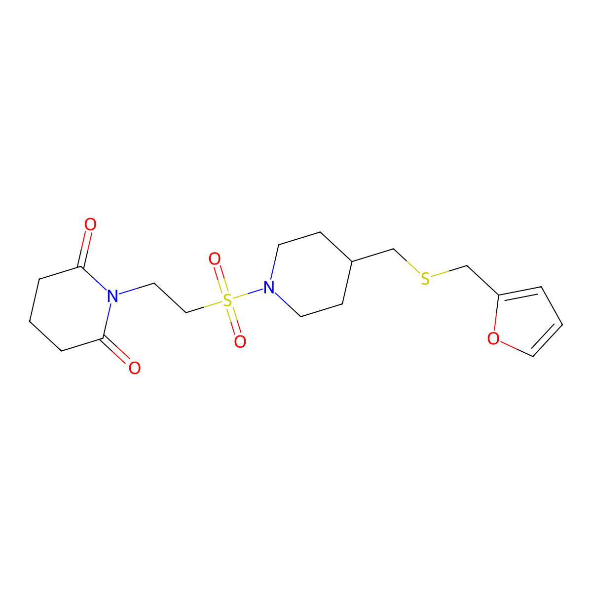 1-(2-((4-(((Furan-2-ylmethyl)thio)methyl)piperidin-1-yl)sulfonyl)ethyl)piperidine-2,6-dione molecular structure, CAS 1396772-53-4
