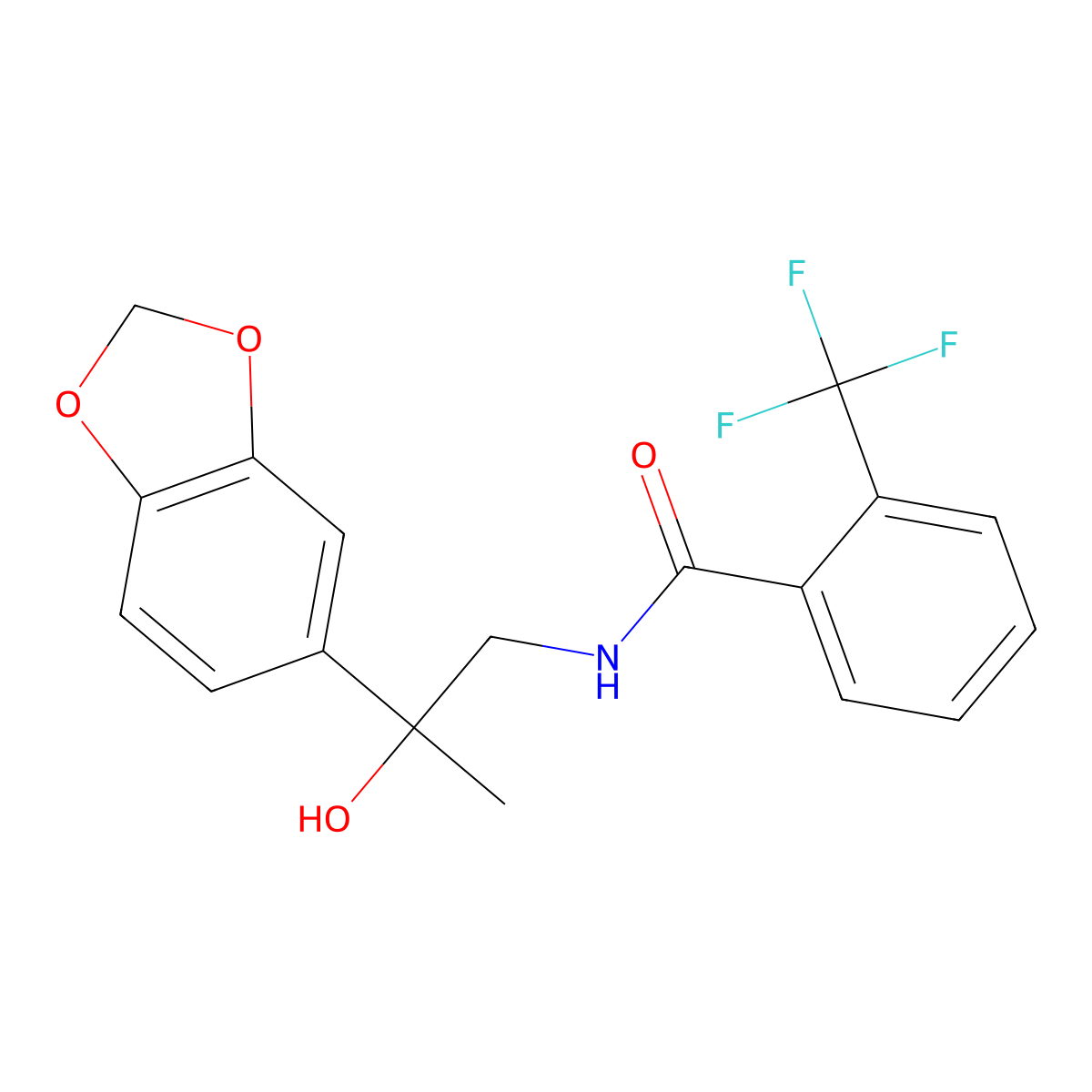 N-(2-(benzo[d][1,3]dioxol-5-yl)-2-hydroxypropyl)-2-(trifluoromethyl)benzamide molecular structure, CAS 1396772-58-9
