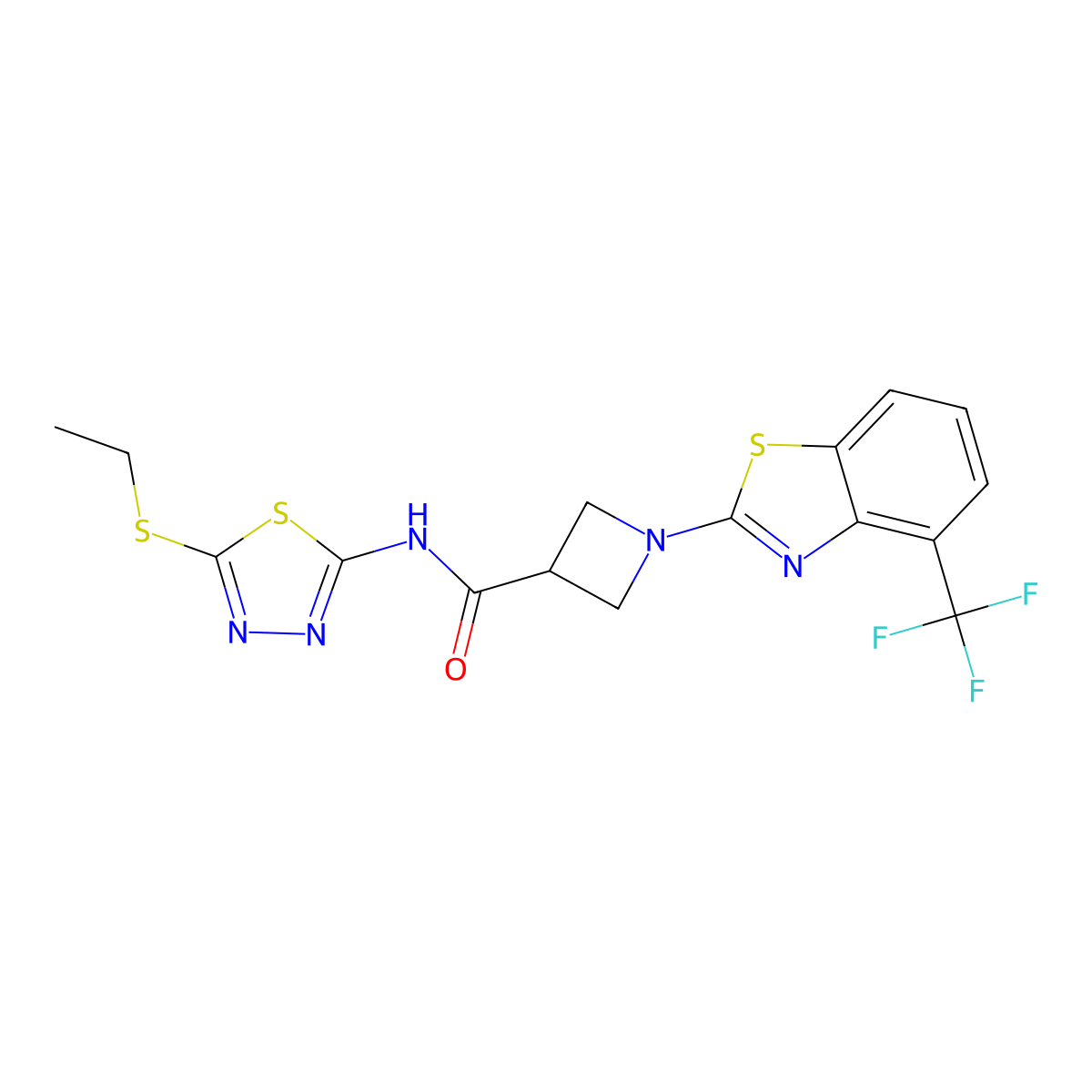 N-(5-(ethylthio)-1,3,4-thiadiazol-2-yl)-1-(4-(trifluoromethyl)benzo[d]thiazol-2-yl)azetidine-3-carboxamide molecular structure, CAS 1396773-55-9