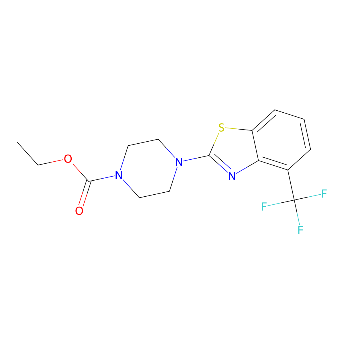 Ethyl 4-[4-(trifluoromethyl)-1,3-benzothiazol-2-yl]piperazine-1-carboxylate molecular structure, CAS 1396773-66-2