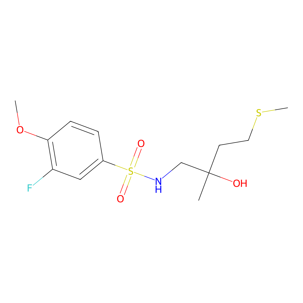 3-fluoro-N-(2-hydroxy-2-methyl-4-(methylthio)butyl)-4-methoxybenzenesulfonamide molecular structure, CAS 1396773-69-5