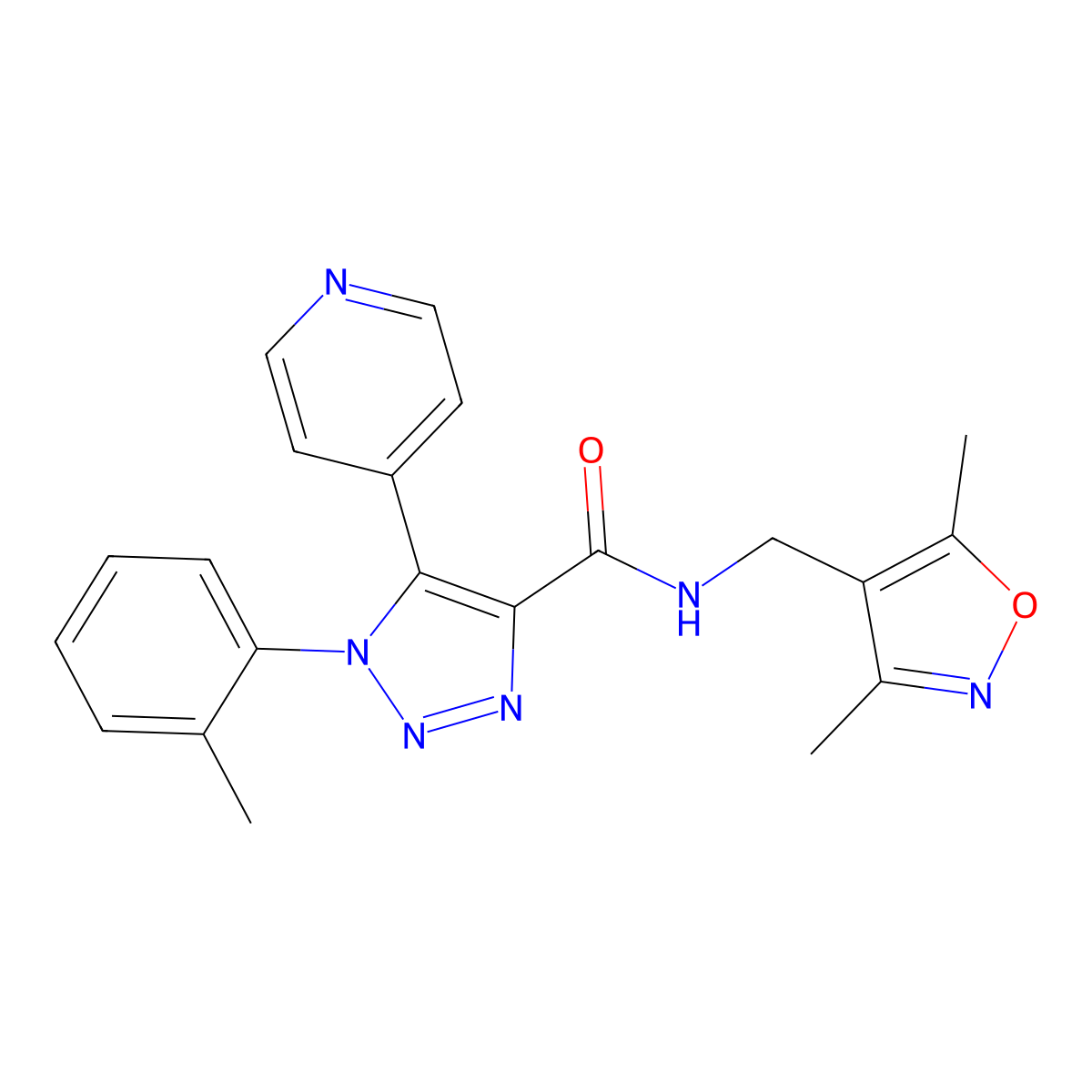 N-((3,5-dimethylisoxazol-4-yl)methyl)-5-(pyridin-4-yl)-1-(o-tolyl)-1H-1,2,3-triazole-4-carboxamide molecular structure, CAS 1396773-93-5