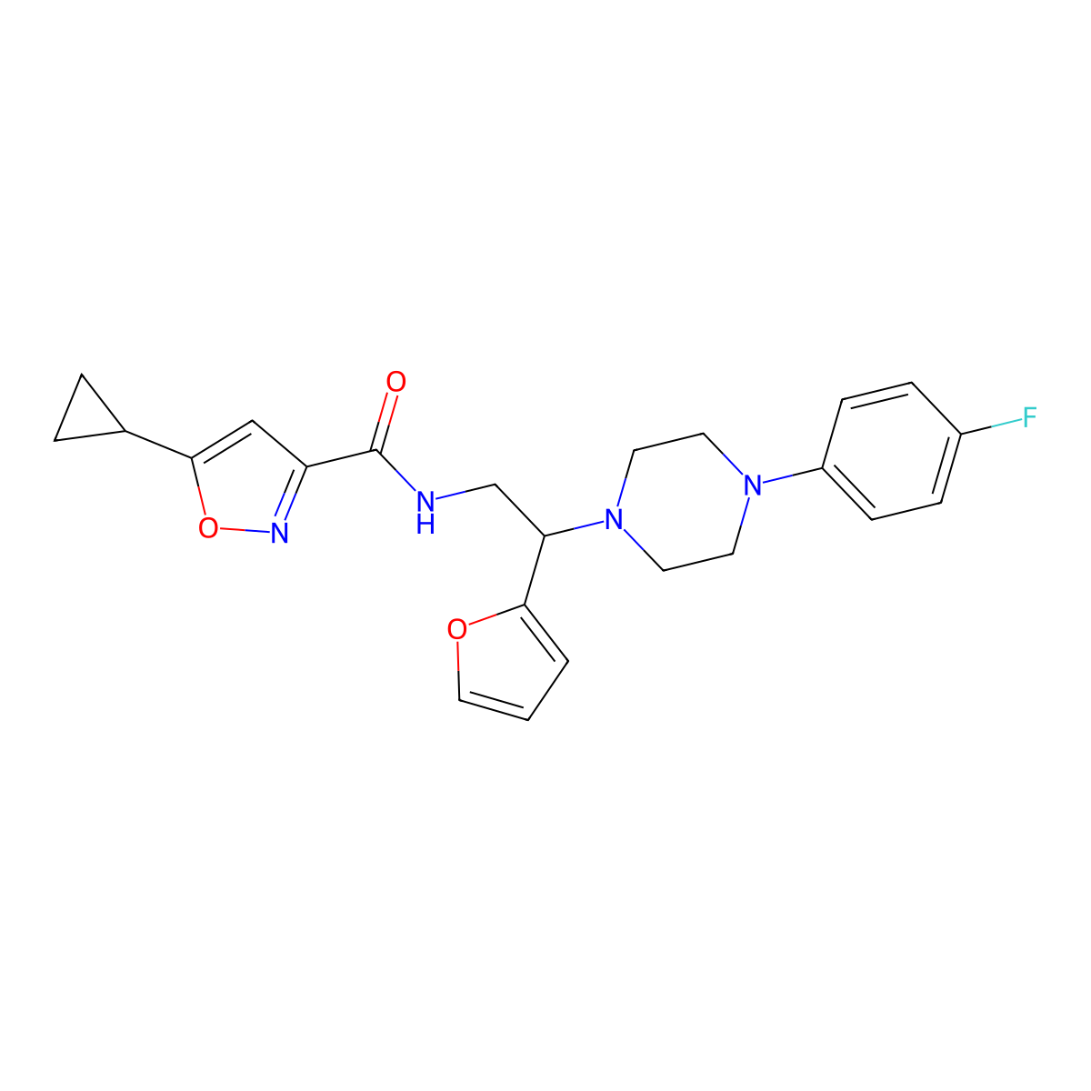 5-cyclopropyl-N-(2-(4-(4-fluorophenyl)piperazin-1-yl)-2-(furan-2-yl)ethyl)isoxazole-3-carboxamide molecular structure, CAS 1396774-09-6
