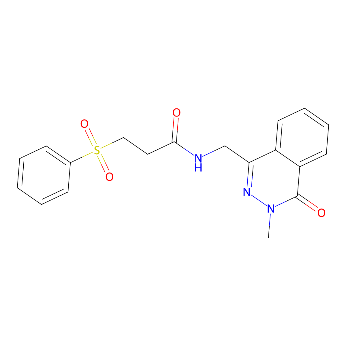 N-((3-methyl-4-oxo-3,4-dihydrophthalazin-1-yl)methyl)-3-(phenylsulfonyl)propanamide molecular structure, CAS 1396774-15-4
