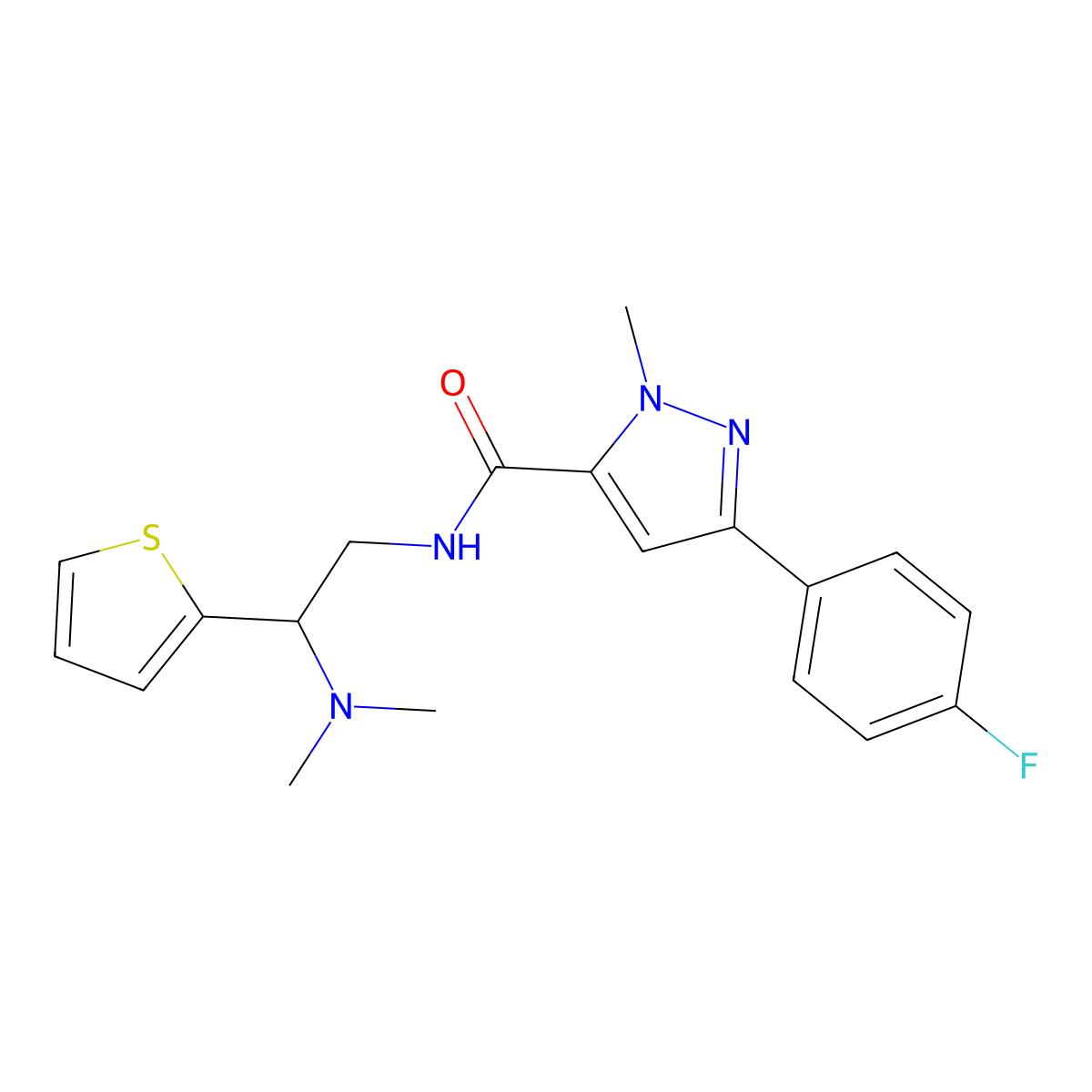 N-[2-(dimethylamino)-2-(thiophen-2-yl)ethyl]-3-(4-fluorophenyl)-1-methyl-1H-pyrazole-5-carboxamide molecular structure, CAS 1396774-23-4