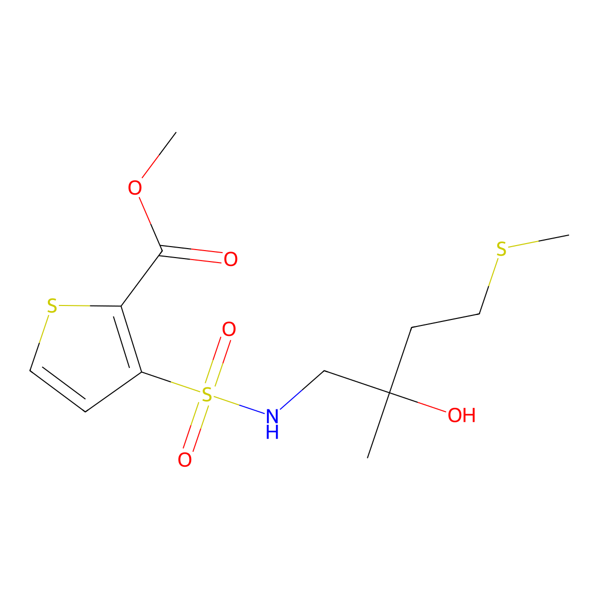 methyl 3-(N-(2-hydroxy-2-methyl-4-(methylthio)butyl)sulfamoyl)thiophene-2-carboxylate molecular structure, CAS 1396774-29-0